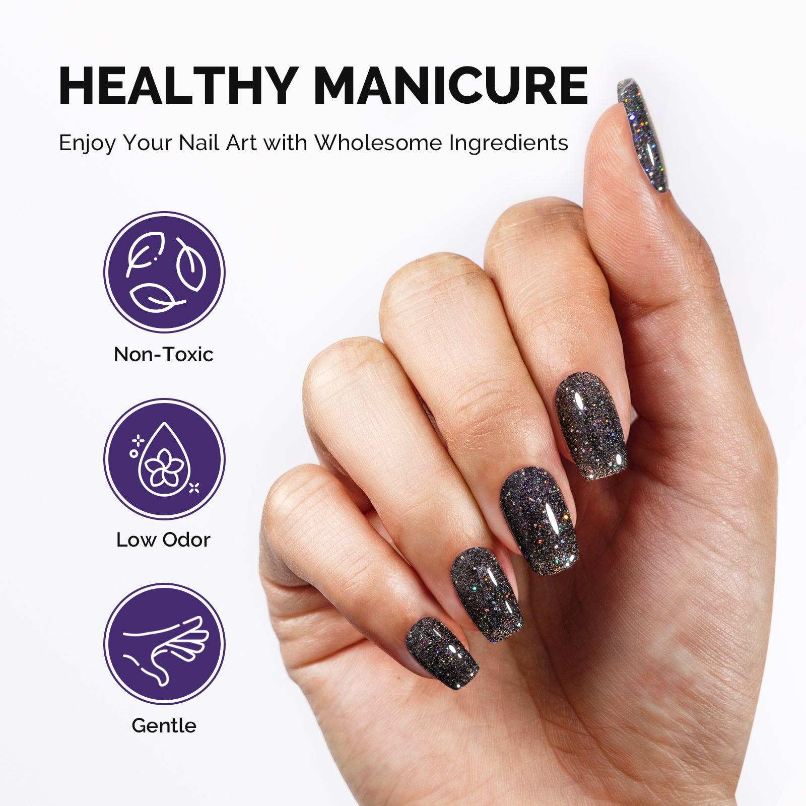 Galaliver Glitter Gel Nail Polish 15ml - X10 Colorful Black - 图片4