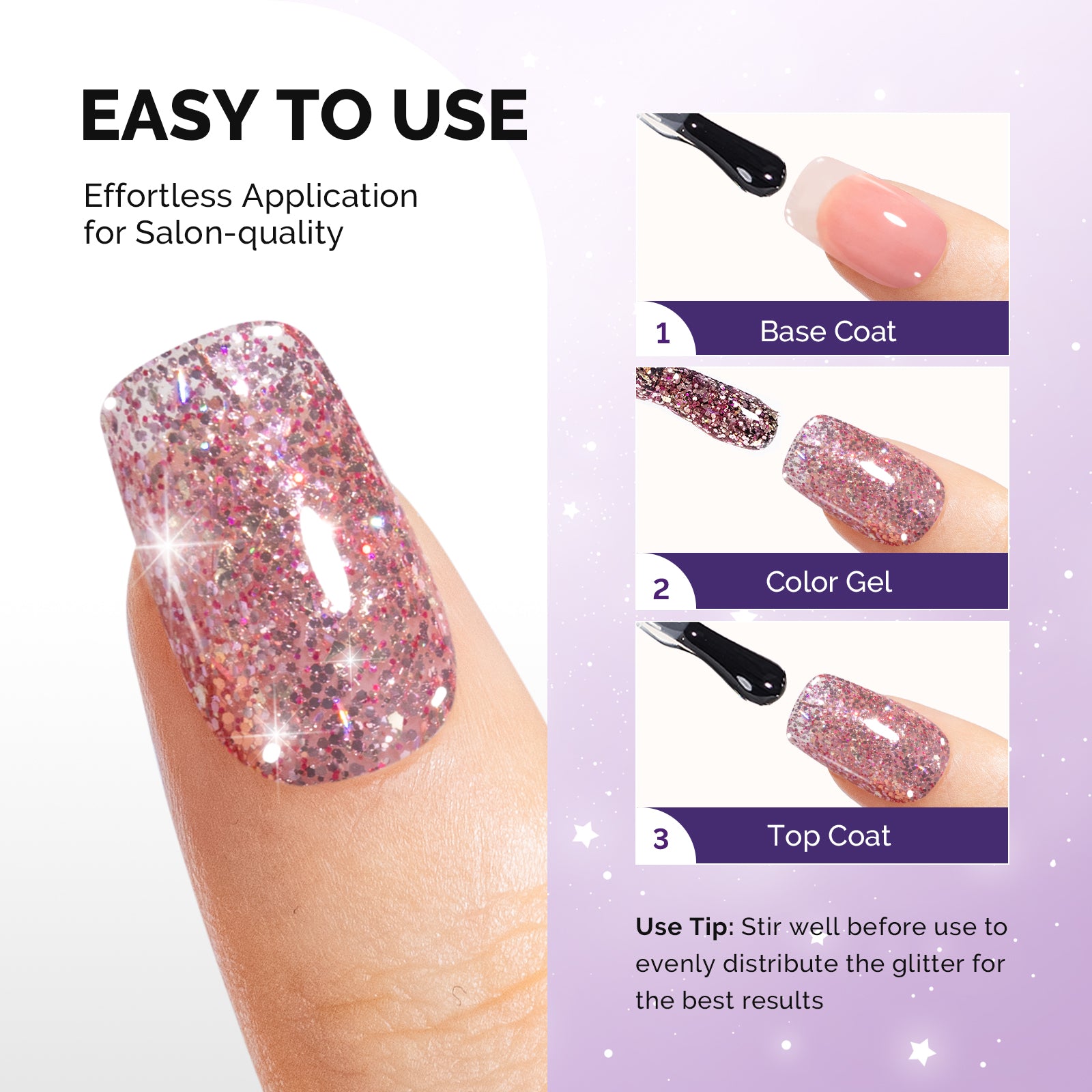 Galaliver Glitter Gel Nail Polish 15ml - X12 Sweet Pink - 图片3