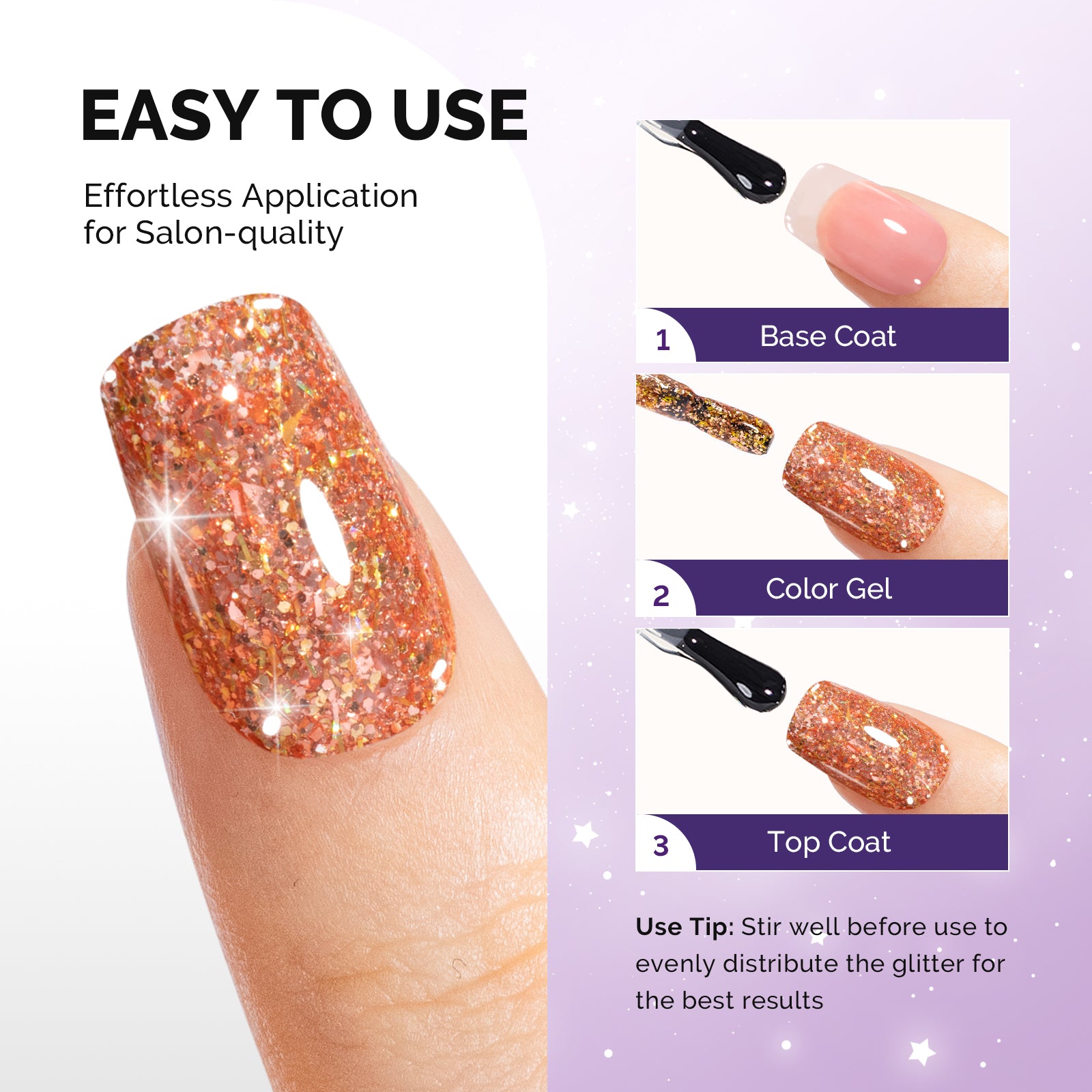 Galaliver Glitter Gel Nail Polish 15ml - X13 Happy Orange - 图片3