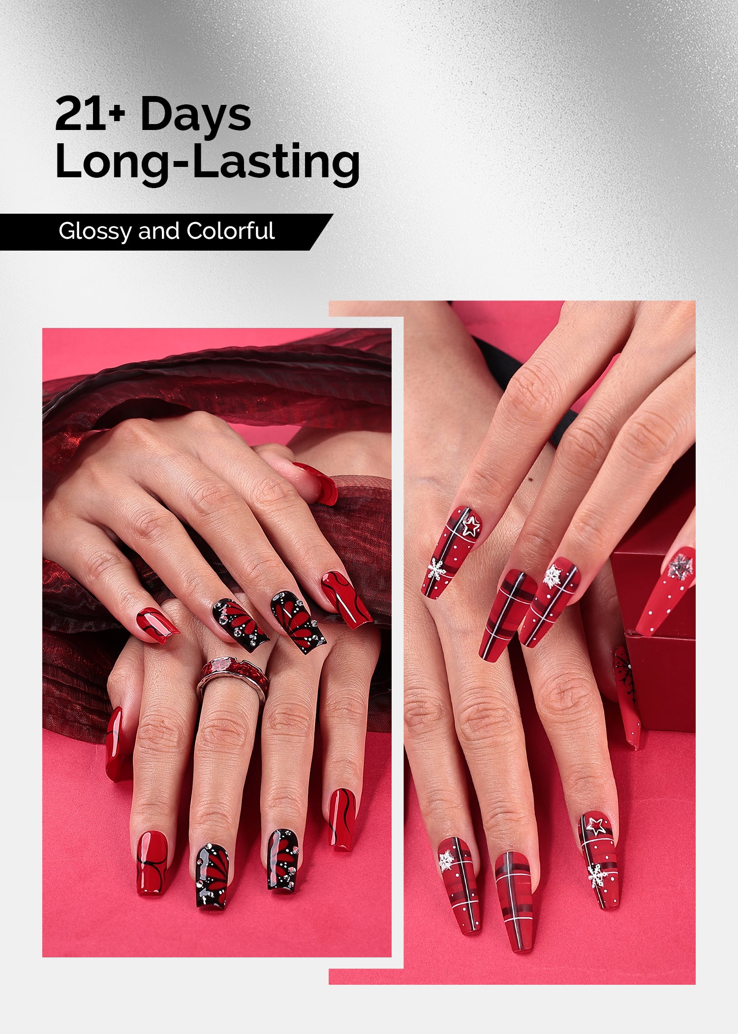 TPO-Free Thick Gel Nail Polish Black and Red 2 Pack 15ml - 图片3