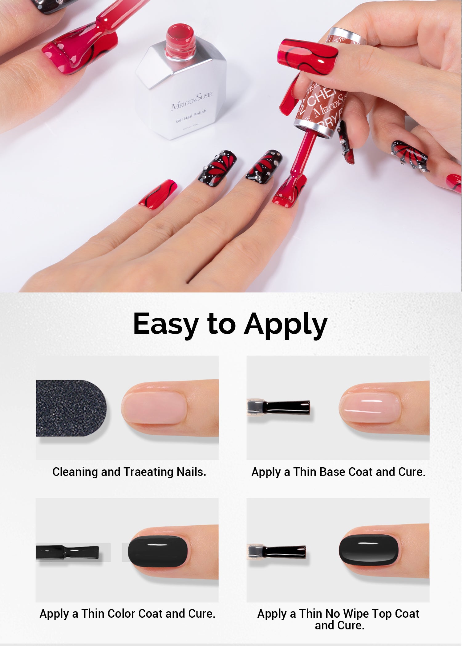 TPO-Free Thick Gel Nail Polish Black and Red 2 Pack 15ml - 图片6