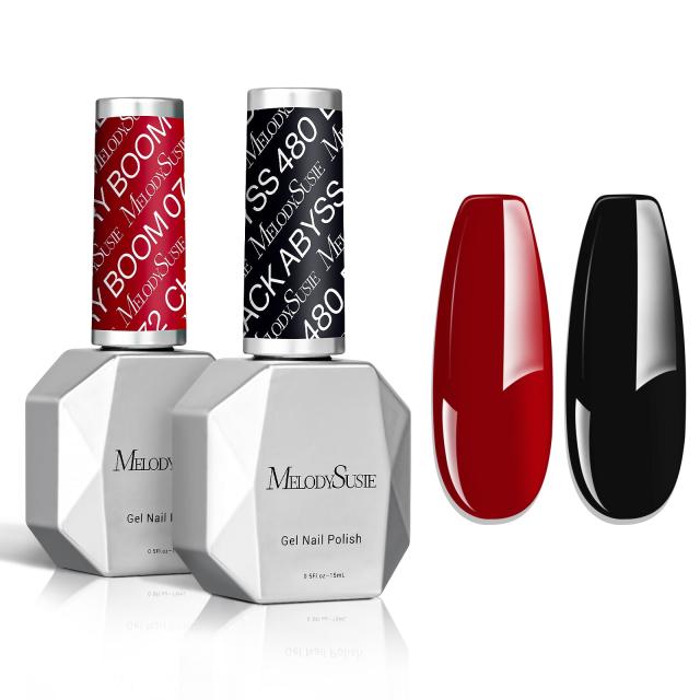 TPO-Free Thick Gel Nail Polish Black and Red 2 Pack 15ml