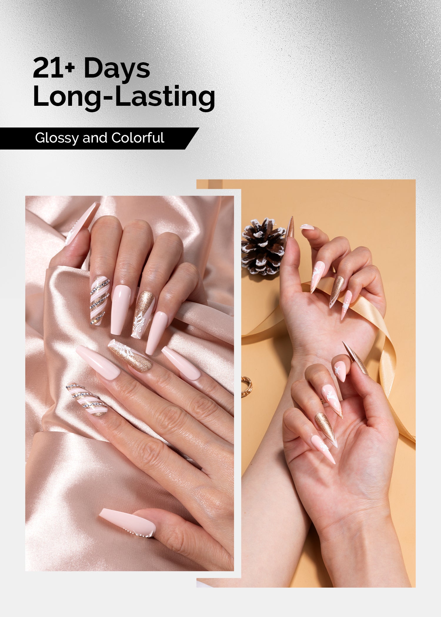 TPO-Free Thick Gel Nail Polish Gold and Nude Pink - 2 Pack 15ml - 图片3