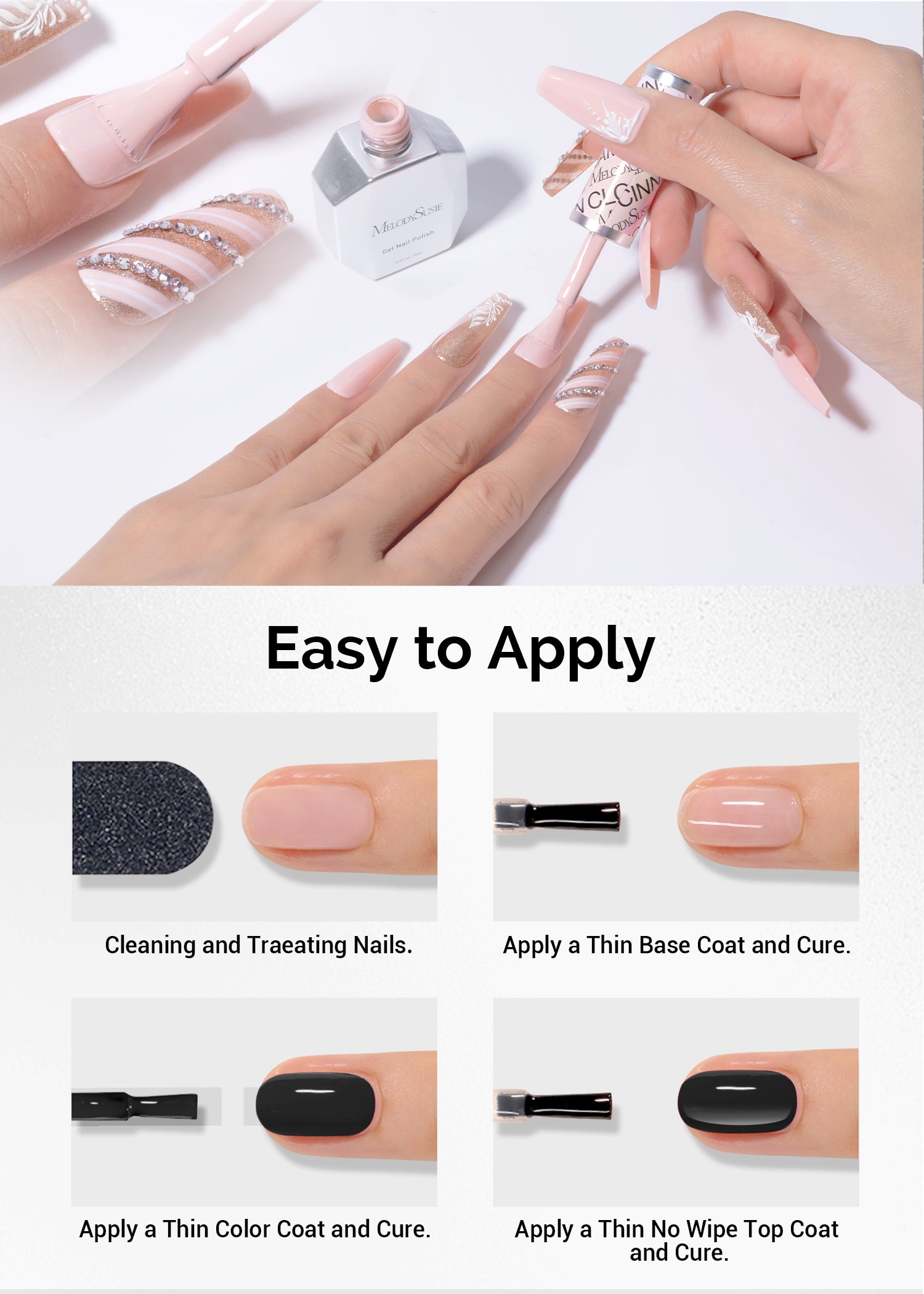 TPO-Free Thick Gel Nail Polish Gold and Nude Pink - 2 Pack 15ml - 图片6