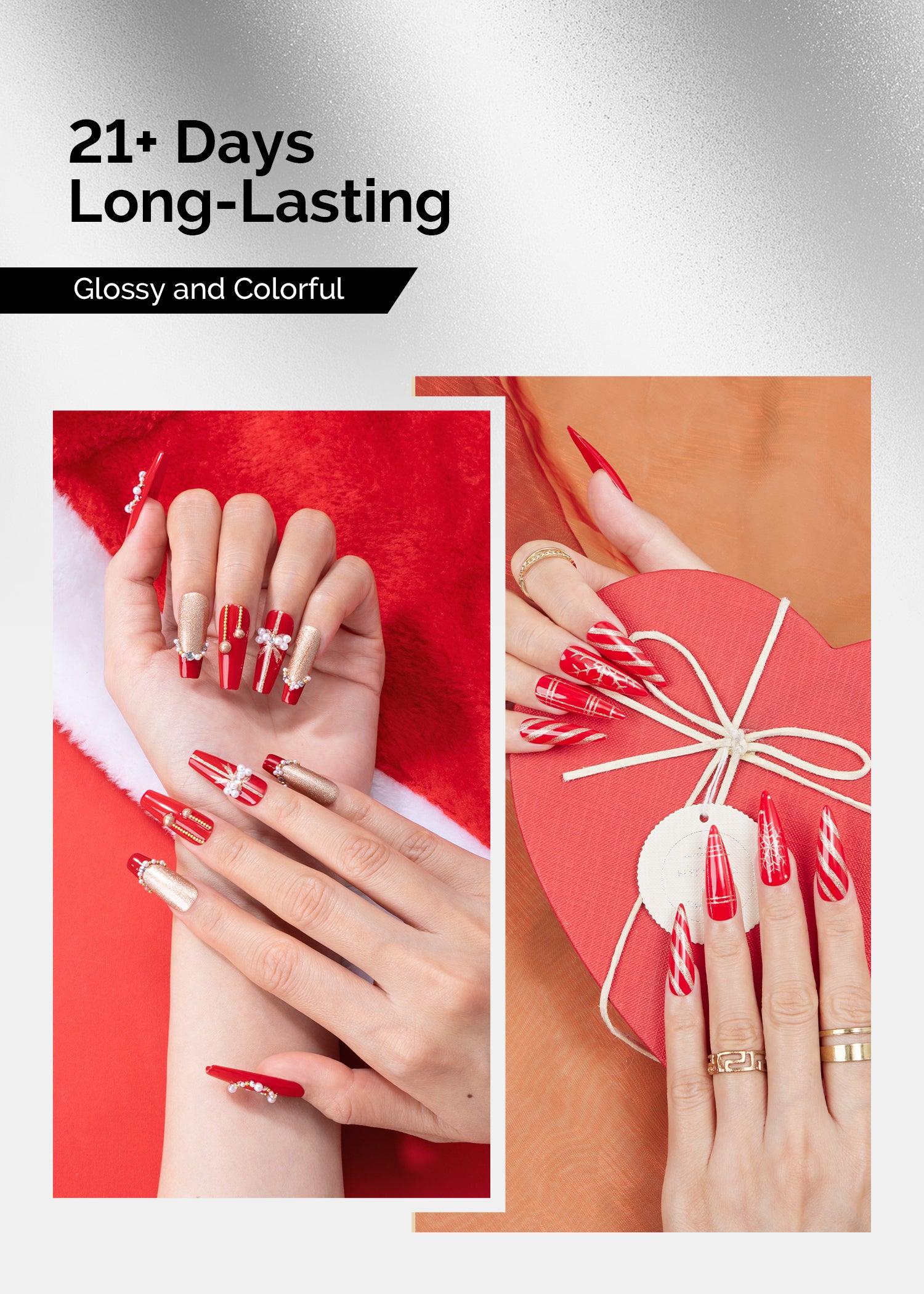 TPO-Free Thick Gel Nail Polish Gold and Red - 2 Pack 15ml - 图片3