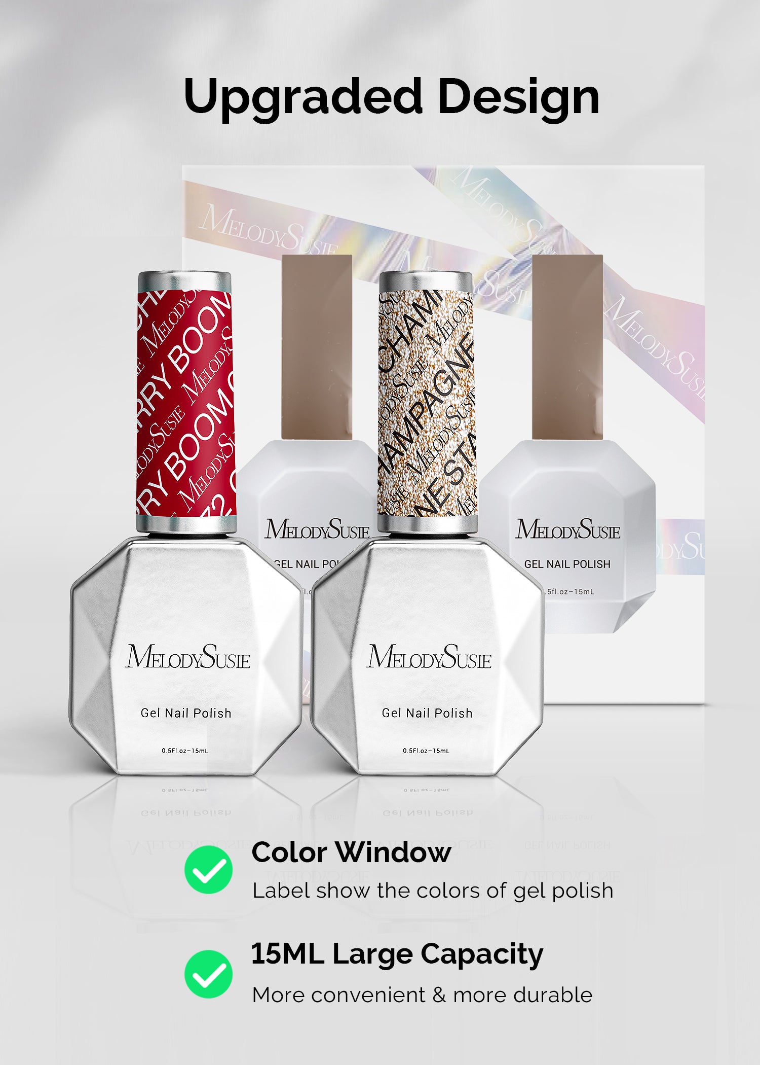 TPO-Free Thick Gel Nail Polish Gold and Red - 2 Pack 15ml - 图片5