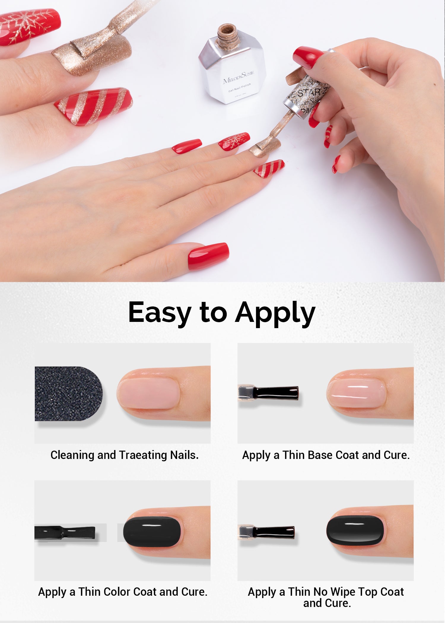 TPO-Free Thick Gel Nail Polish Gold and Red - 2 Pack 15ml - 图片6