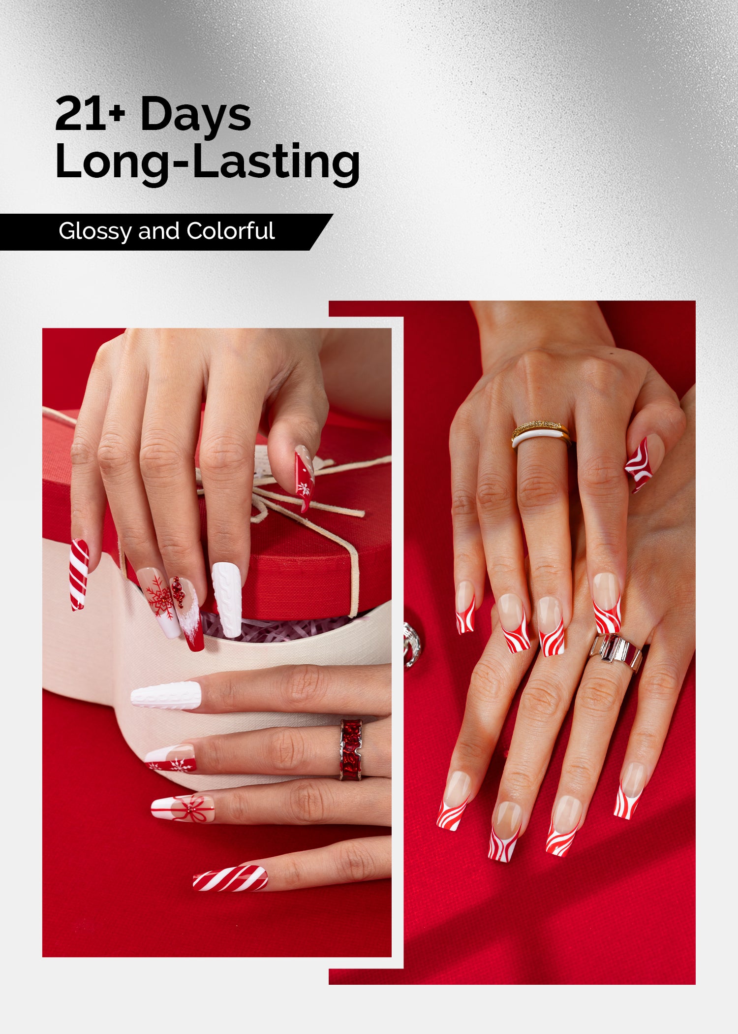 TPO-Free Thick Gel Nail Polish Red and White 2 Pack 15ml - 图片3