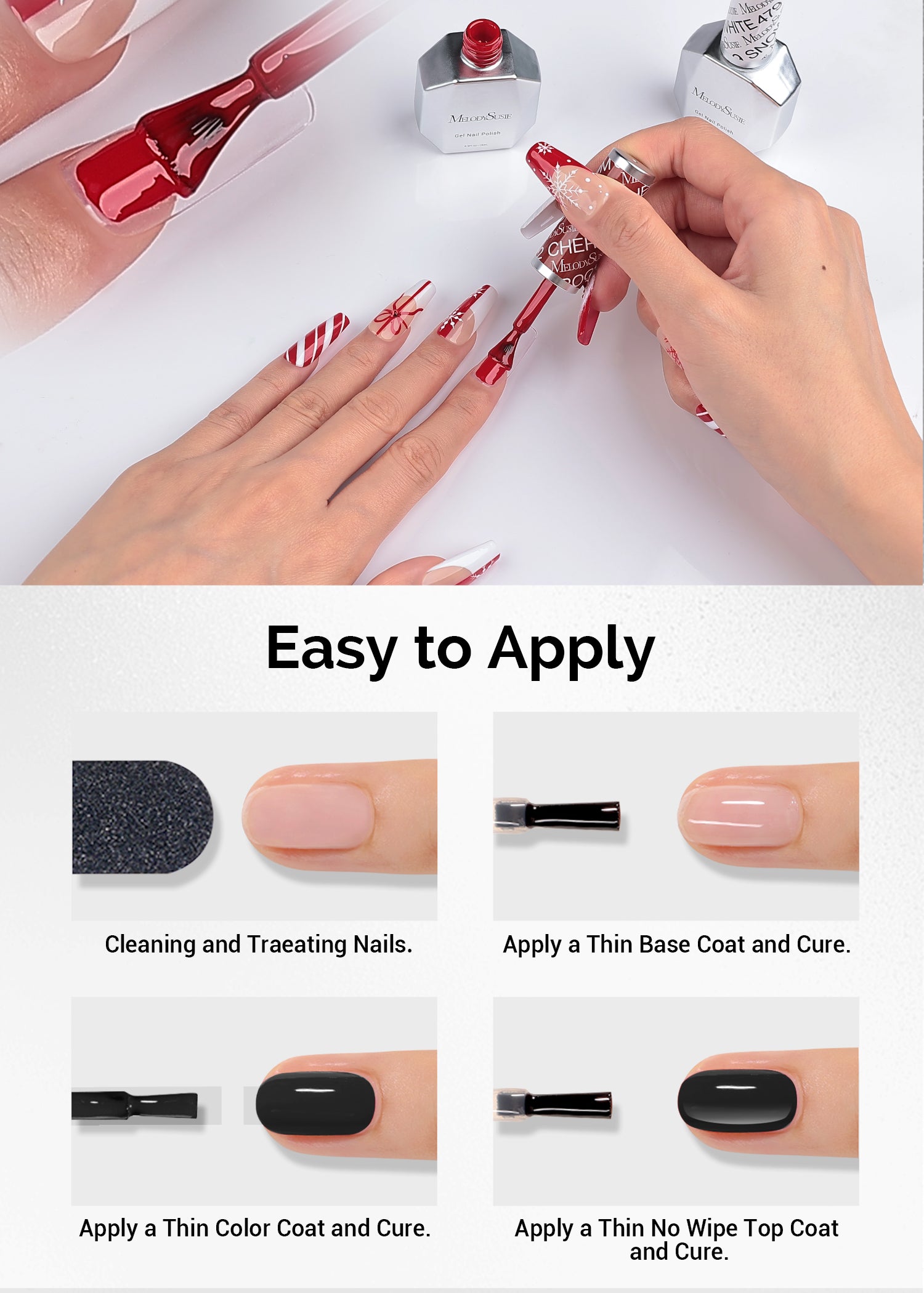 TPO-Free Thick Gel Nail Polish Red and White 2 Pack 15ml - 图片6