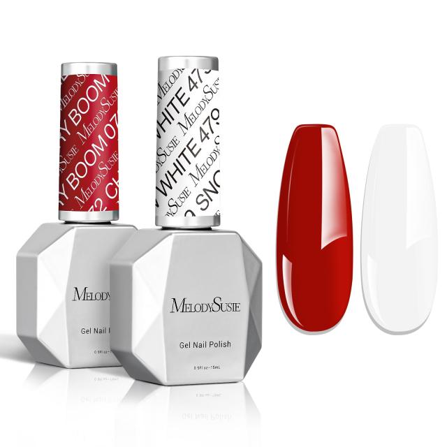 TPO-Free Thick Gel Nail Polish Red and White 2 Pack 15ml
