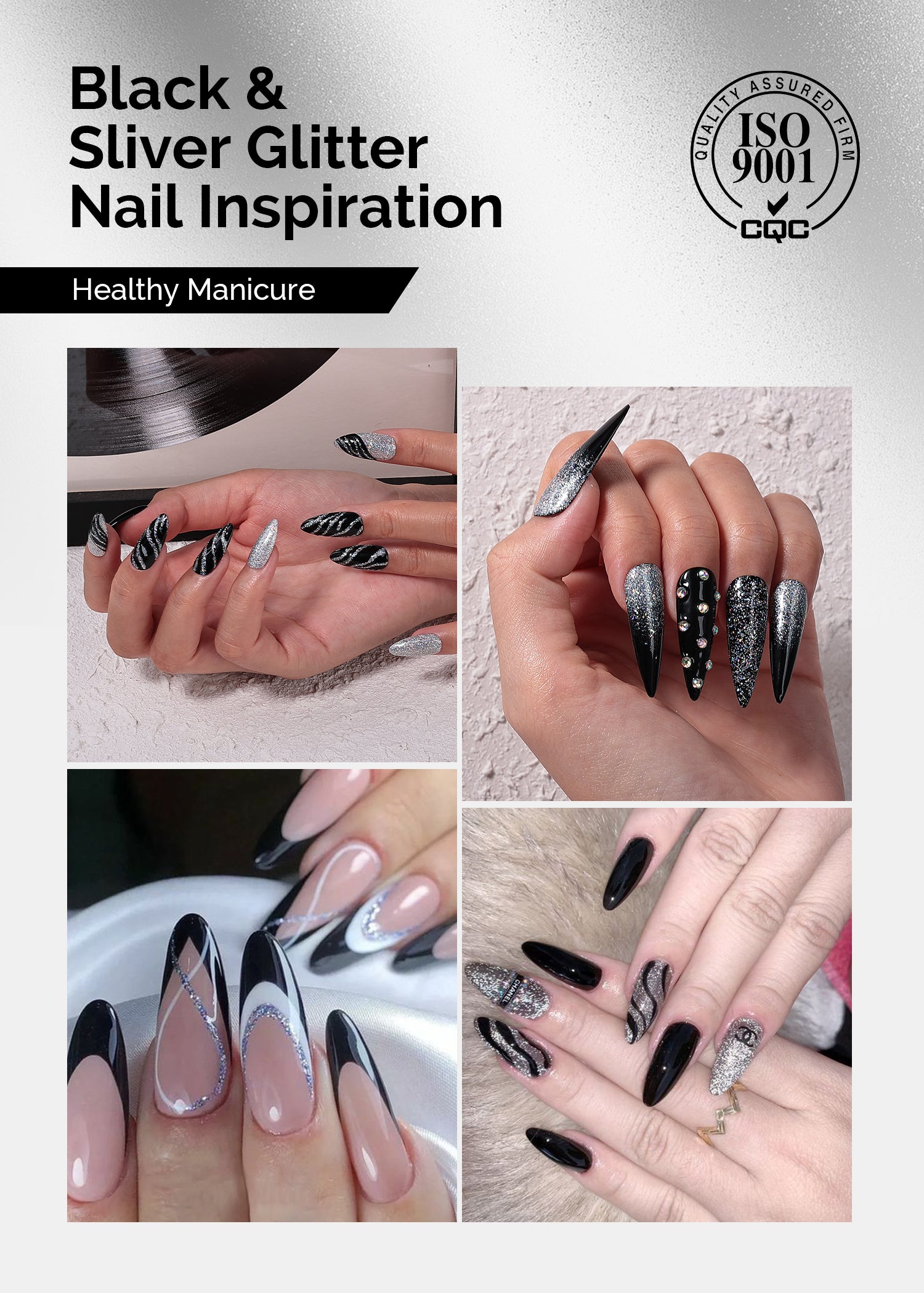 TPO-Free Thick Gel Nail Polish Silver and Black 2 Pack 15ml - 图片2