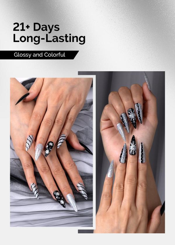 TPO-Free Thick Gel Nail Polish Silver and Black 2 Pack 15ml