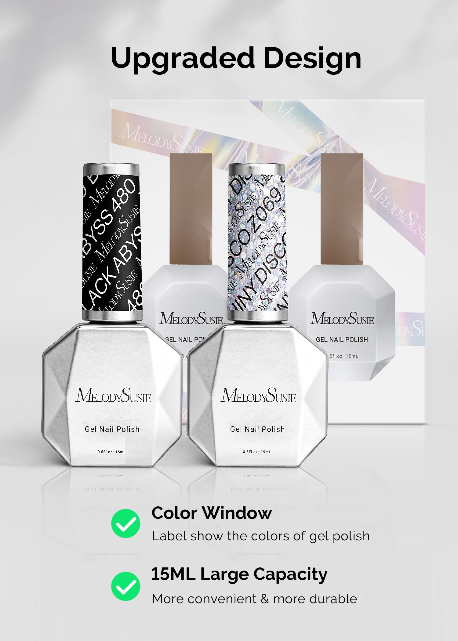 TPO-Free Thick Gel Nail Polish Silver and Black 2 Pack 15ml - 图片5