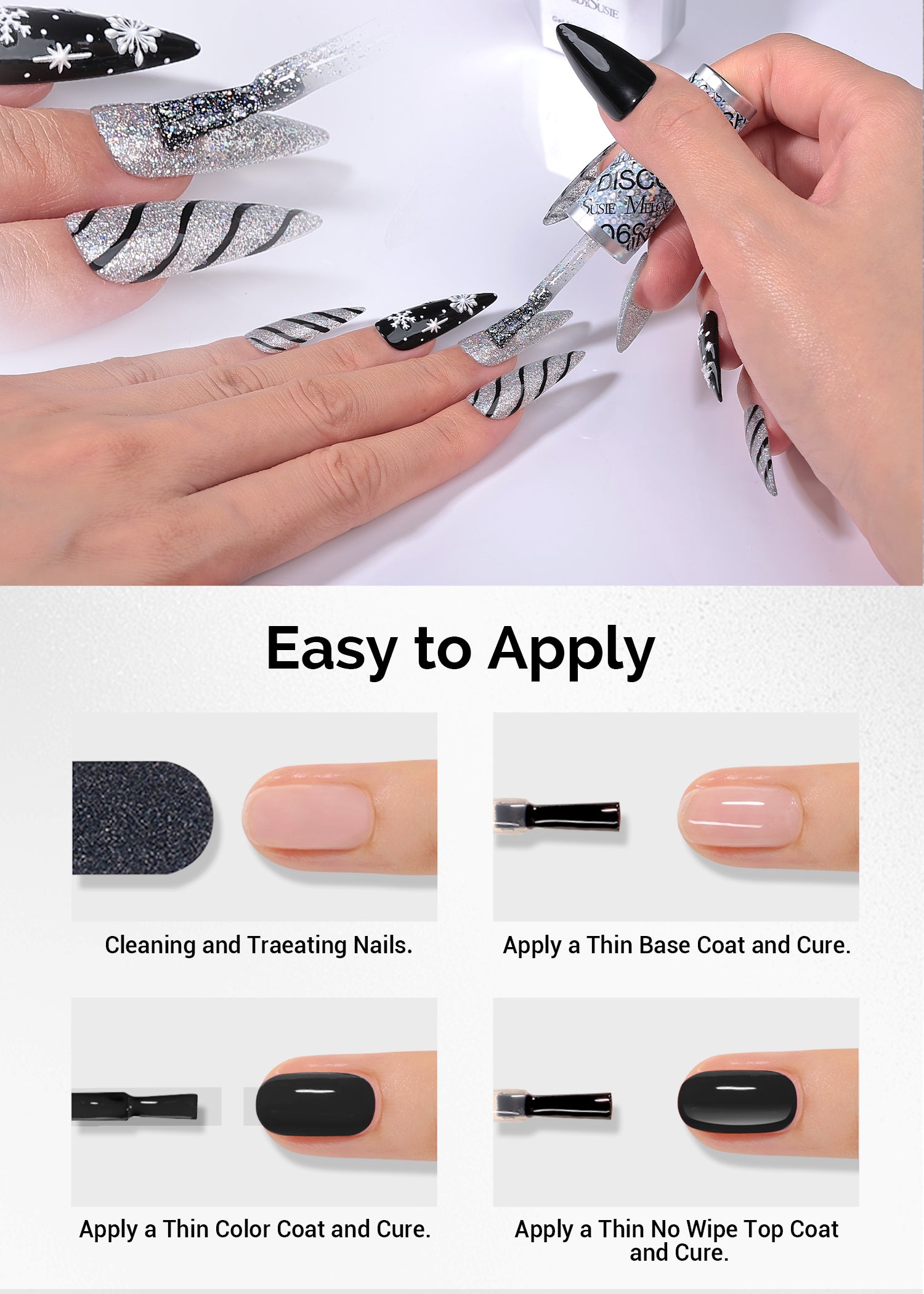 TPO-Free Thick Gel Nail Polish Silver and Black 2 Pack 15ml - 图片6