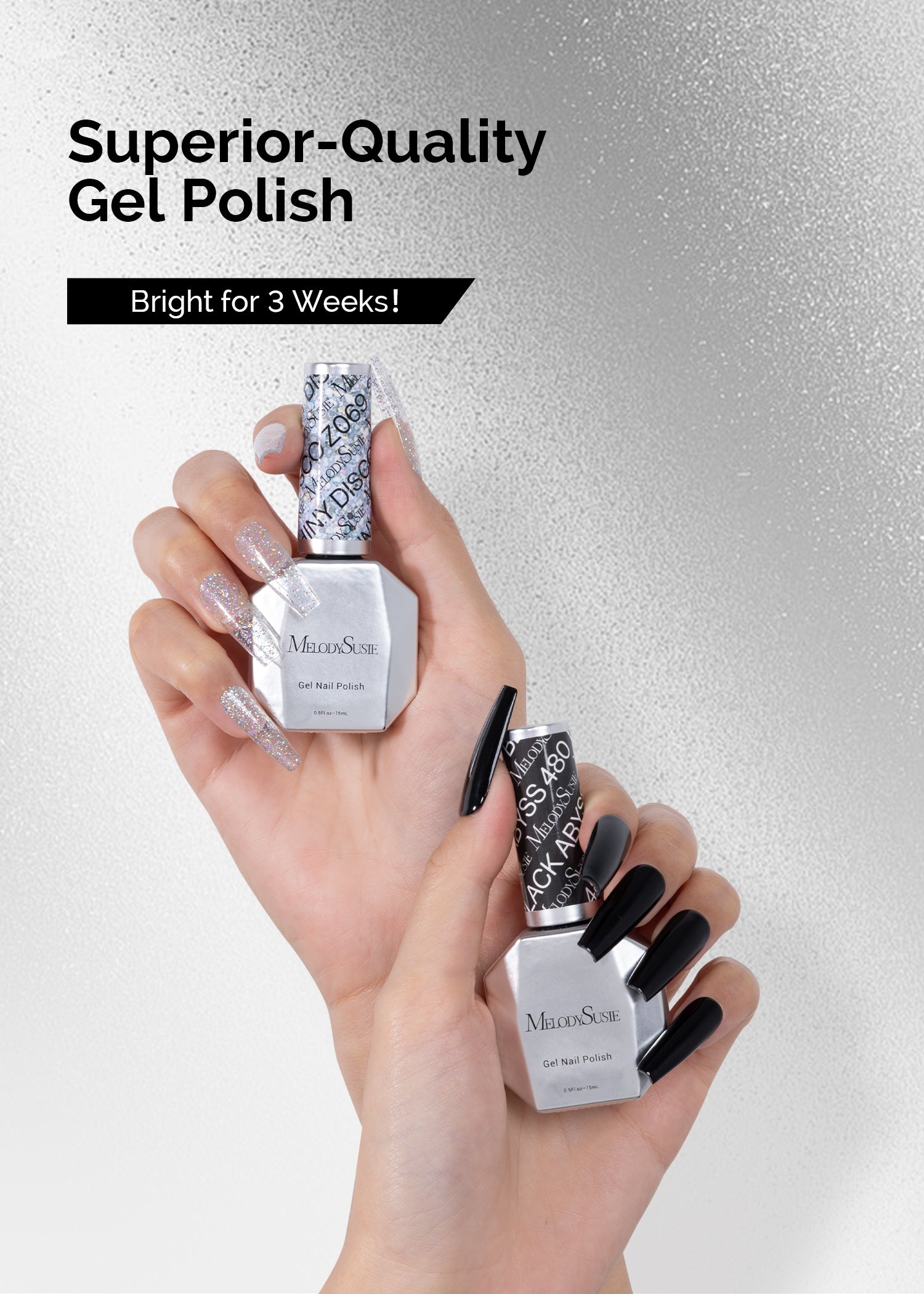 TPO-Free Thick Gel Nail Polish Silver and Black 2 Pack 15ml - 图片7