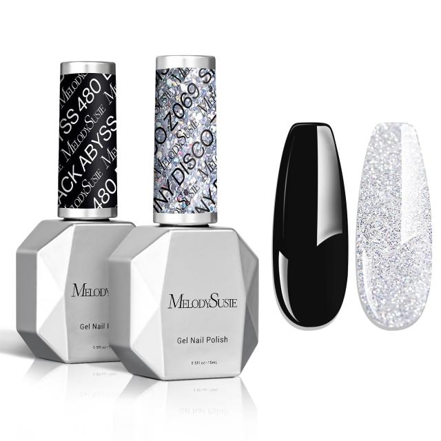 TPO-Free Thick Gel Nail Polish Silver and Black 2 Pack 15ml