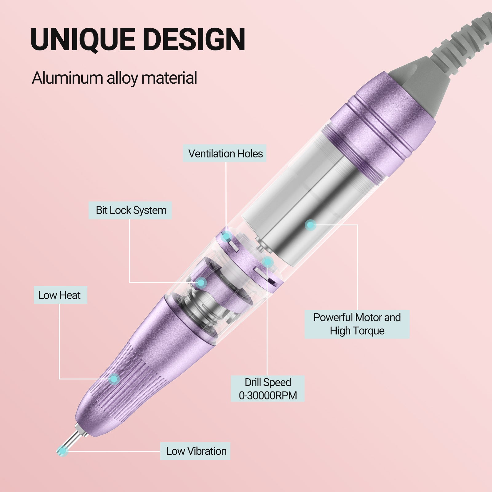 Handpiece for 2 in 1 Nail Lamp With Nail Drill-Rose Gold - 图片2