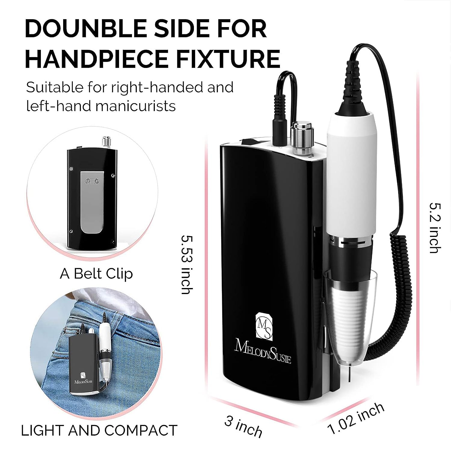 Handpiece for Artemis(SC300I) Rechargeable Nail Drill-Black - 图片2