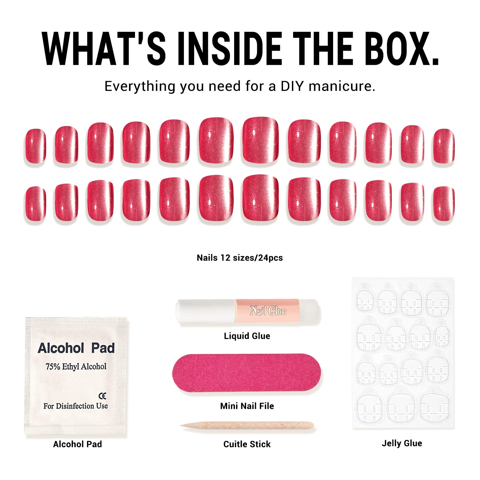 Hot Pink Cat Eye Press On Nails Kit - US ONLY - 图片5