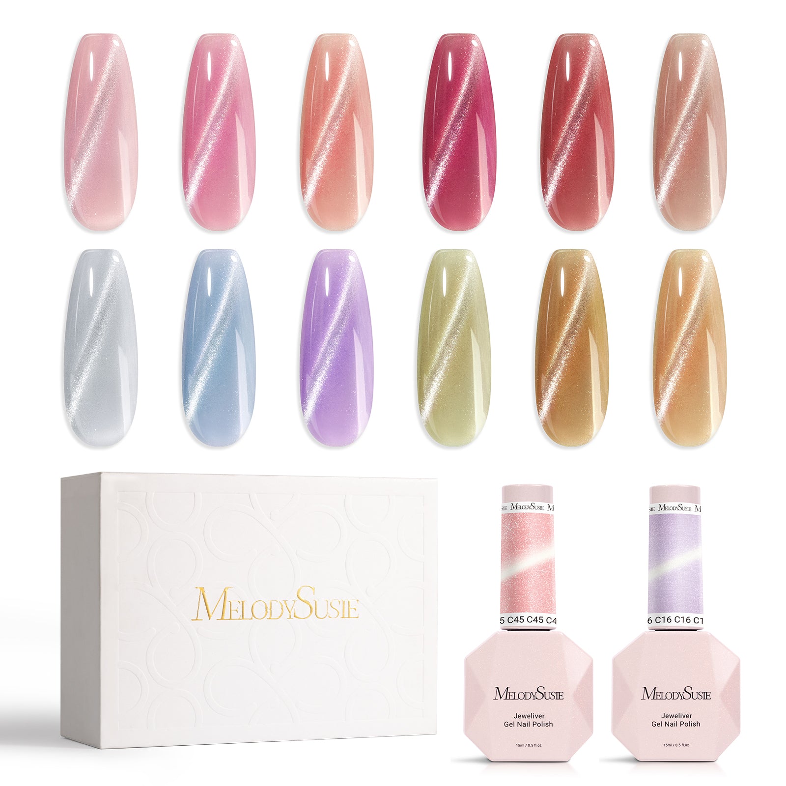 Jeweliver Cat Eye Gel Nail Polish - 12 Colors