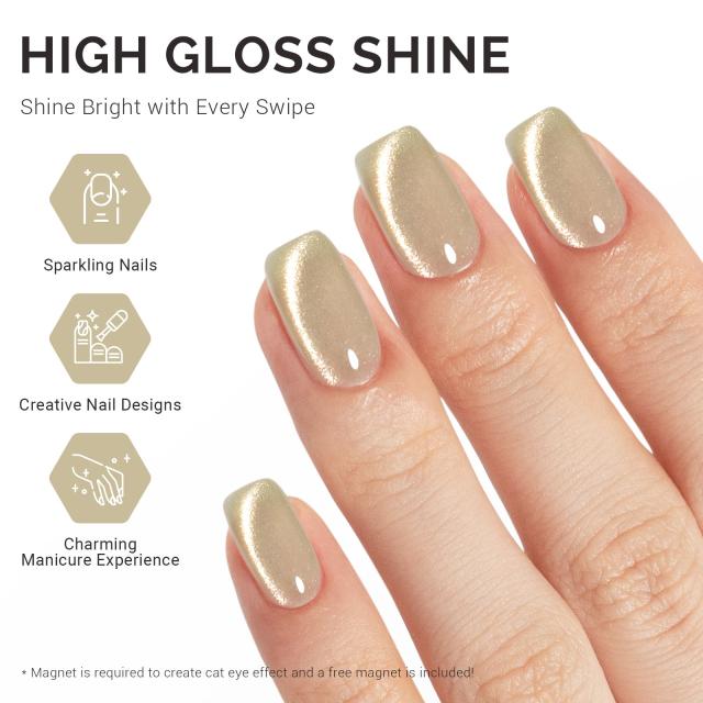Jeweliver Cat Eye HEMA-Free & TPO-Free Gel Nail Polish 0.5 fl oz/15ml - Bright Gold G1060
