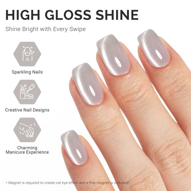 Jeweliver Cat Eye HEMA-Free & TPO-Free Gel Nail Polish 0.5 fl oz/15ml - Bright Silver G1081