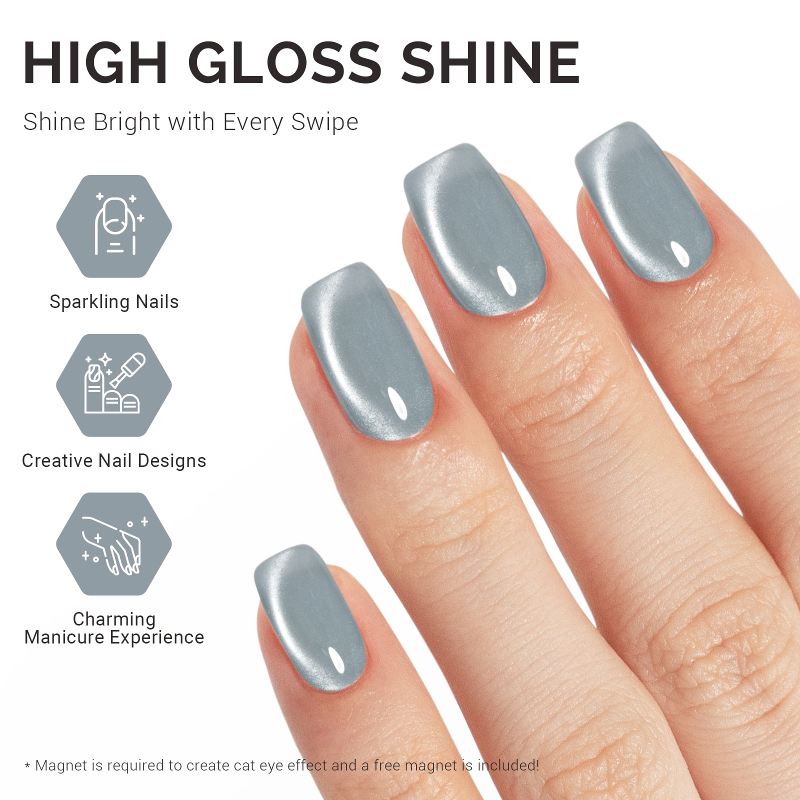 Jeweliver Cat Eye Gel Nail Polish 0.5 fl oz/15ml - Green Gray B5040 - 图片4
