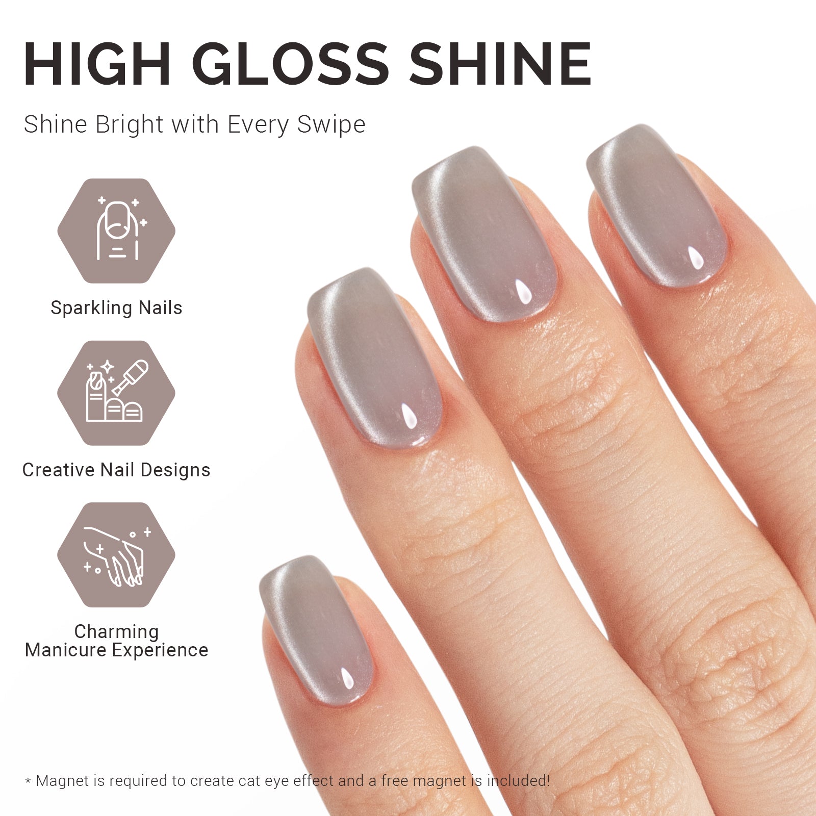 Jeweliver Cat Eye Gel Nail Polish 0.5 fl oz/15ml - Light Gray B5080 - 图片4