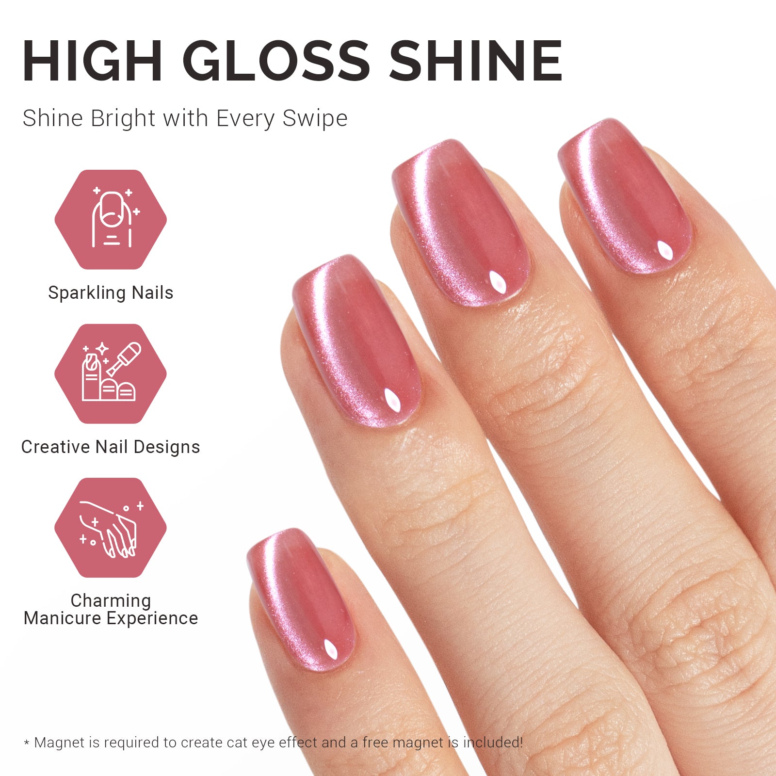 Jeweliver Cat Eye Gel Nail Polish 0.5 fl oz/15ml - Rosy Pink B5603 - 图片4