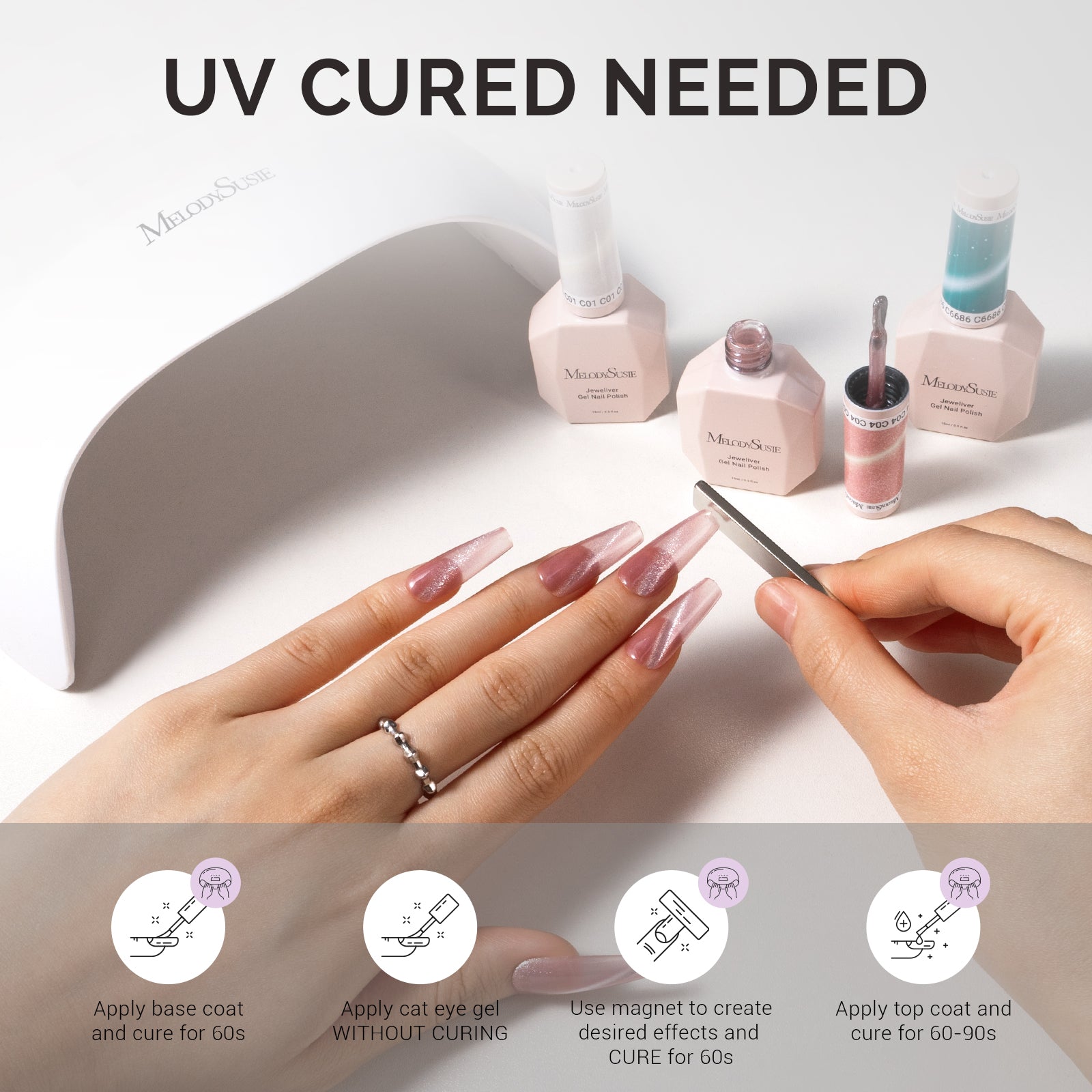 Jeweliver Cat Eye Gel Nail Polish 0.5 fl oz/15ml - Cherry Blossom Pink C04 - 图片5