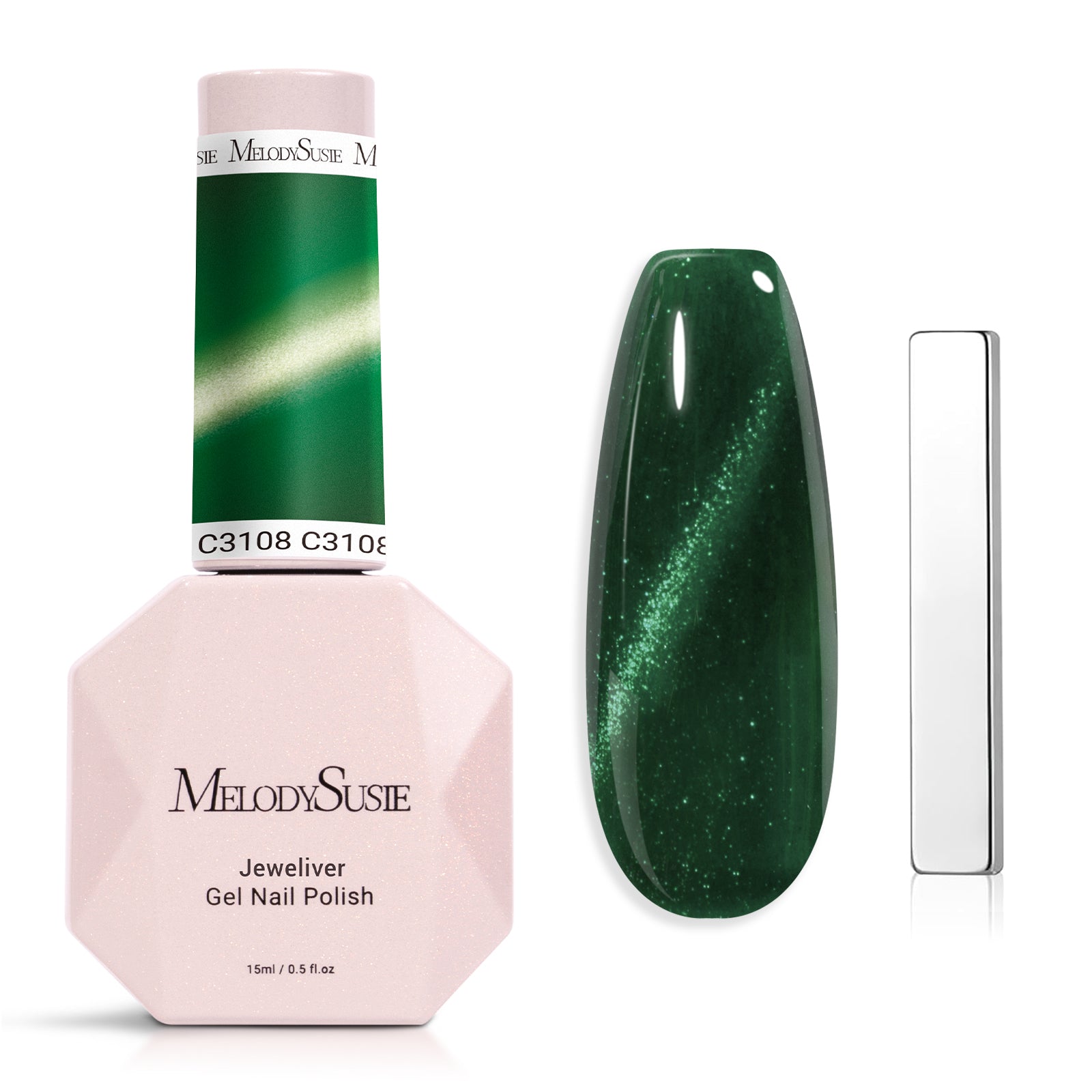 Jeweliver Cat Eye Gel Nail Polish 0.5 fl oz/15ml - Magic Forest Green C3108