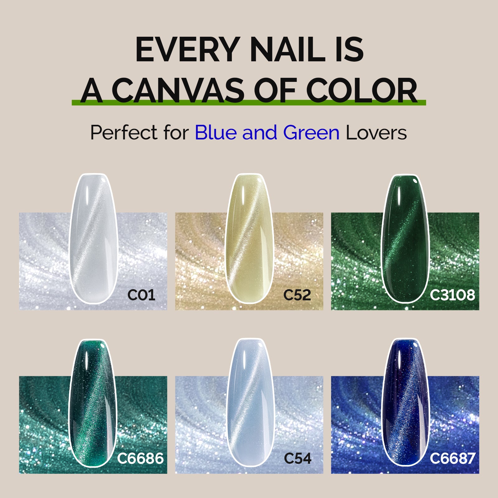 Jeweliver Cat Eye Gel Polish 6 Colors Set 0.5 fl oz/15ml - Blue and Green - 图片3