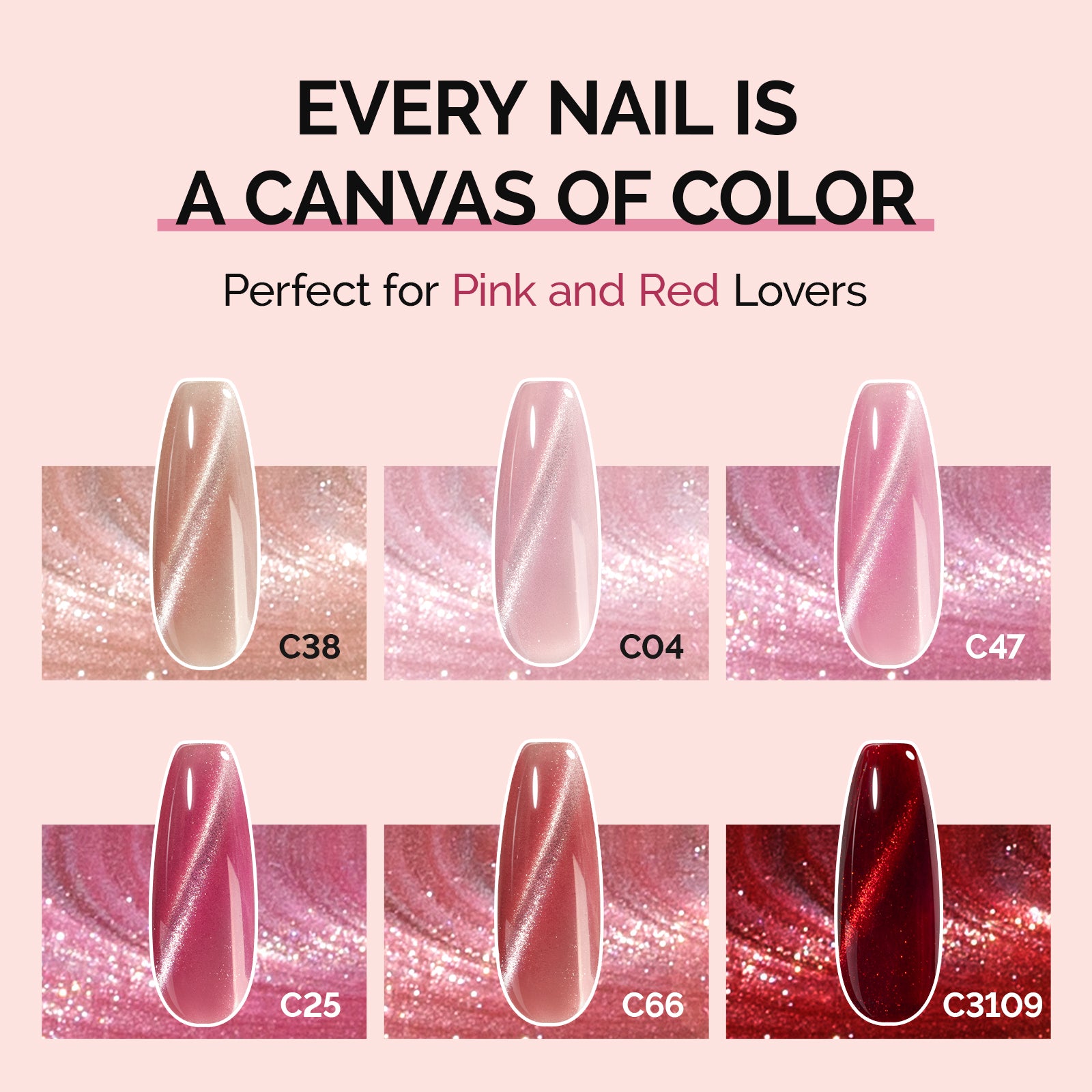 Jeweliver Cat Eye Gel Polish 6 Colors Set 0.5 fl oz/15ml - Pink and Red - 图片3