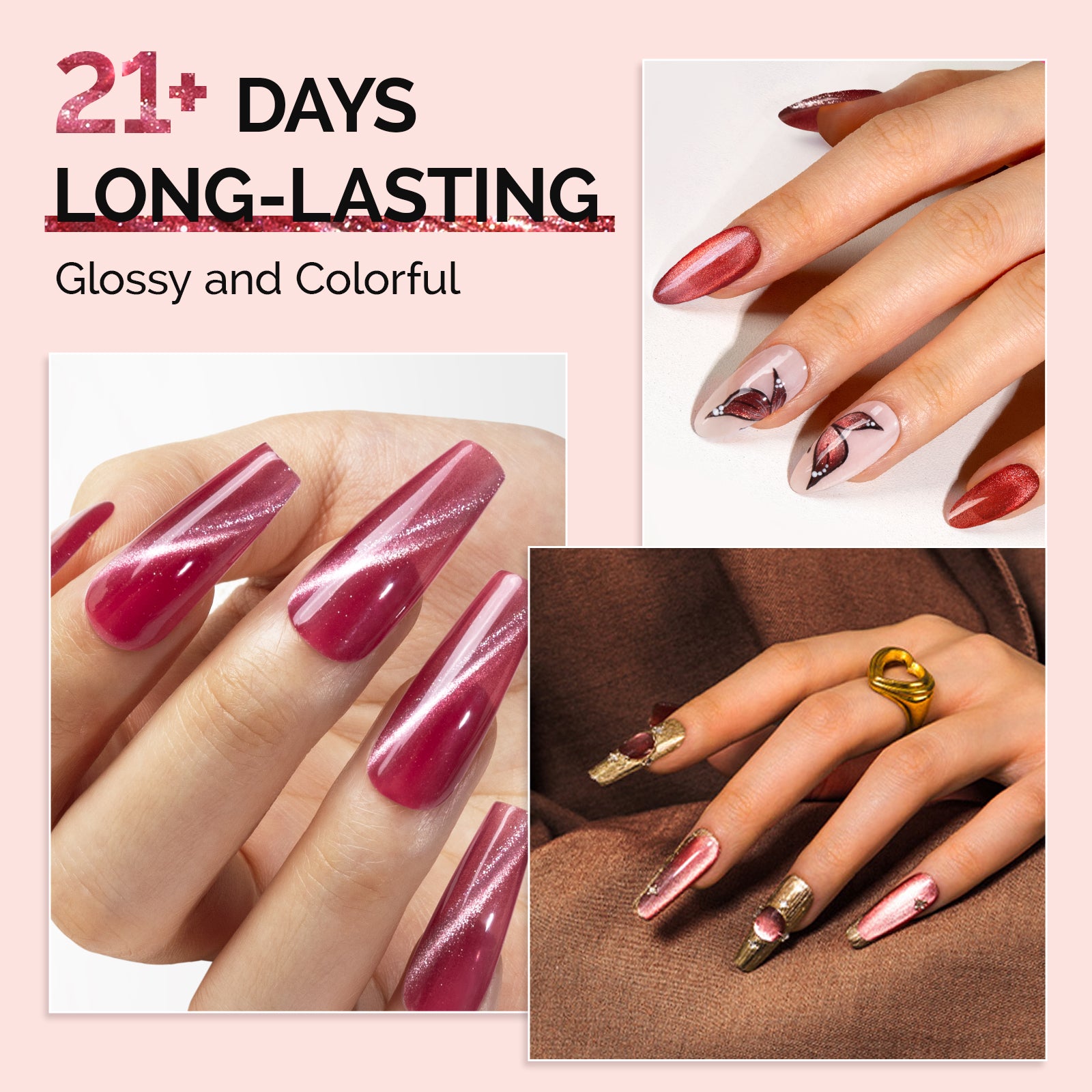 Jeweliver Cat Eye Gel Polish 6 Colors Set 0.5 fl oz/15ml - Pink and Red - 图片4