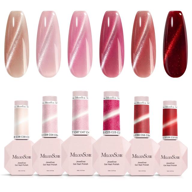 Jeweliver Cat Eye Gel Polish 6 Colors Set 0.5 fl oz/15ml - Pink and Red