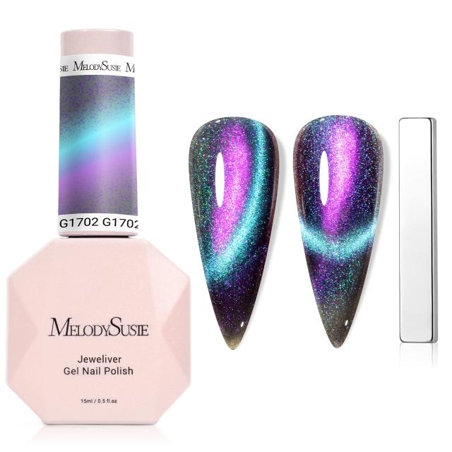 Jeweliver Cat Eye HEMA-Free & TPO-Free Gel Nail Polish 0.5 fl oz/15ml - 9D Chameleon Blue 1702