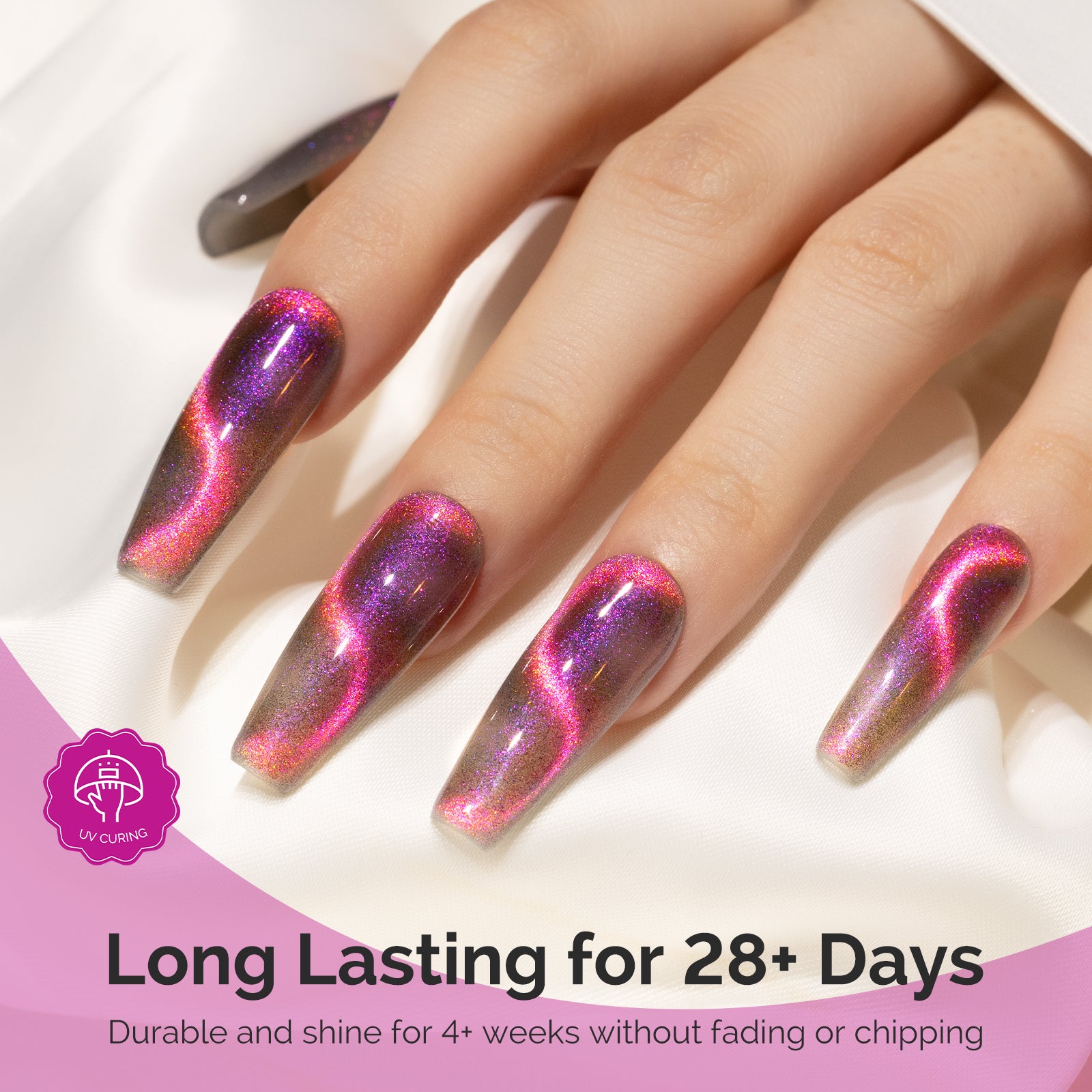 Jeweliver Cat Eye HEMA-Free & TPO-Free Gel Nail Polish 0.5 fl oz/15ml - 9D Chameleon Pink 1601 - 图片5