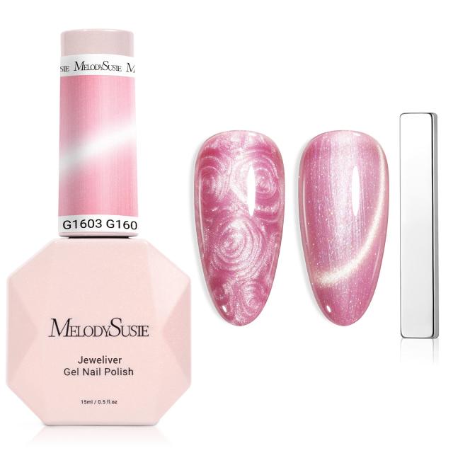 Jeweliver Cat Eye HEMA-Free & TPO-Free Gel Nail Polish 0.5 fl oz/15ml - A-1603 Pearl Bubblegum Pink