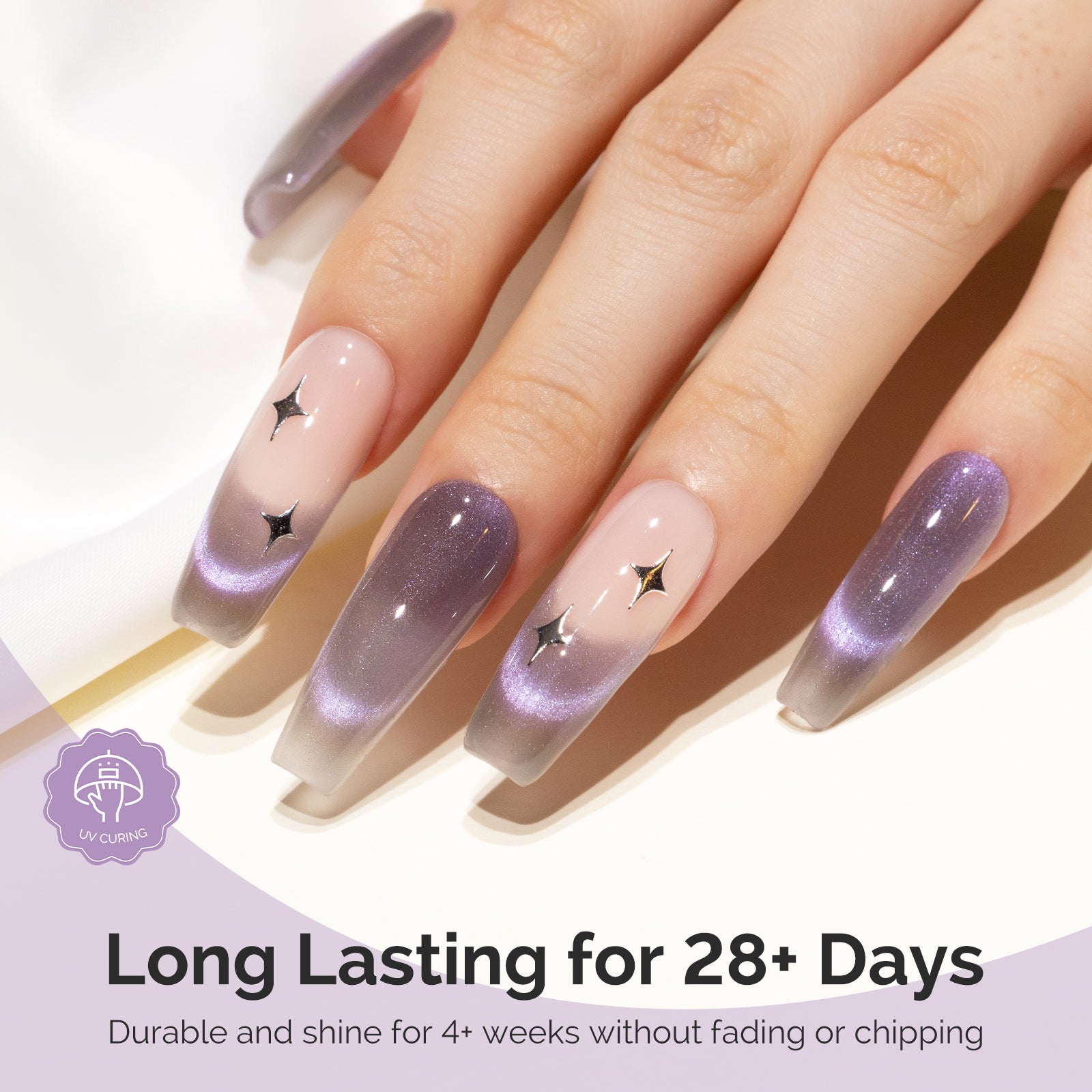 Jeweliver Cat Eye HEMA-Free & TPO-Free Gel Nail Polish 0.5 fl oz/15ml - Aurora Blue Purple 1701 - 图片5