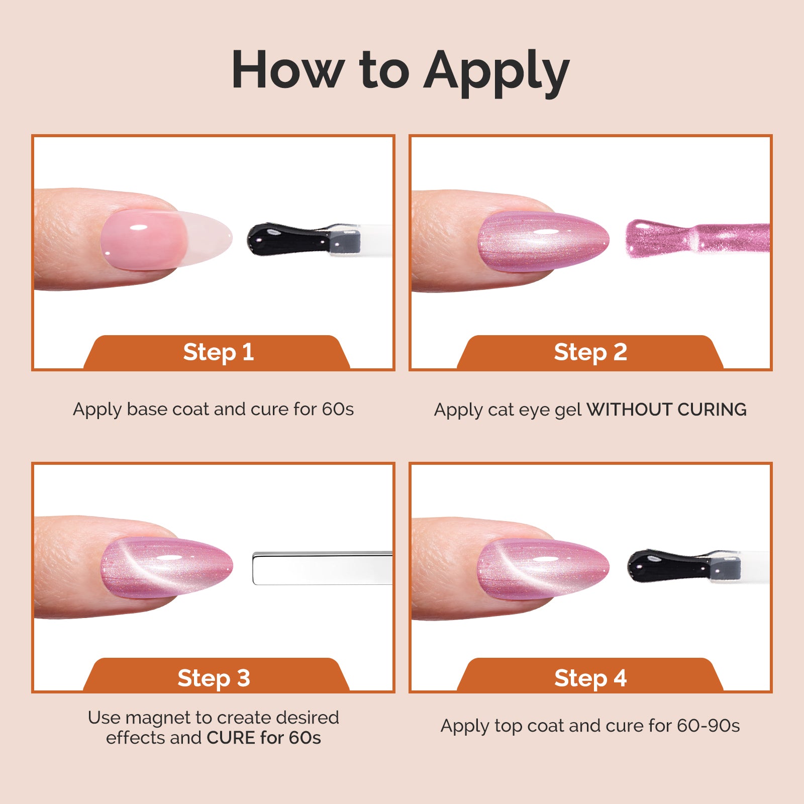 Jeweliver Cat Eye HEMA-Free & TPO-Free Gel Nail Polish 0.5 fl oz/15ml - Gold Pink 1401 - 图片7