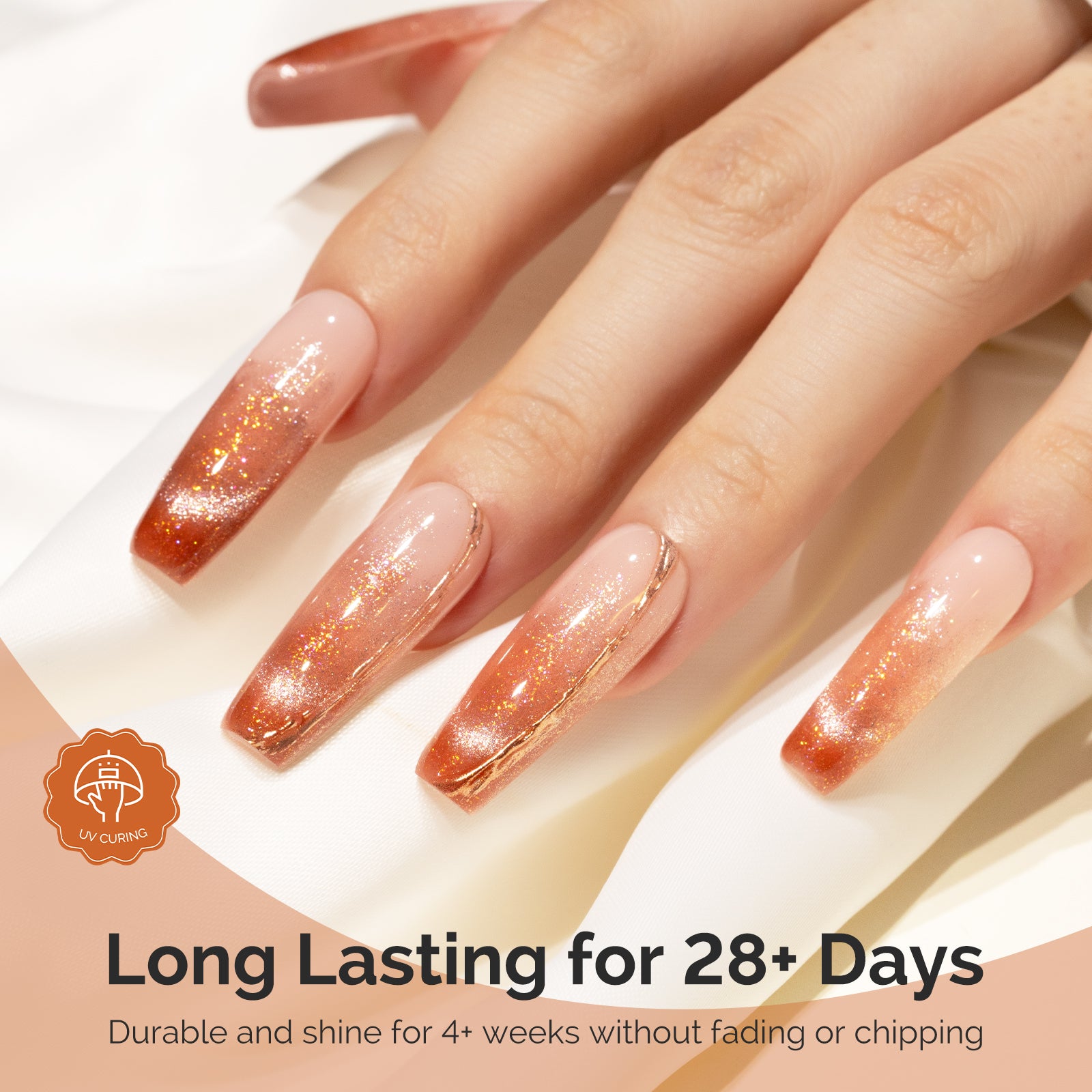 Jeweliver Cat Eye HEMA-Free & TPO-Free Gel Nail Polish 0.5 fl oz/15ml - Gold Pink 1401 - 图片5