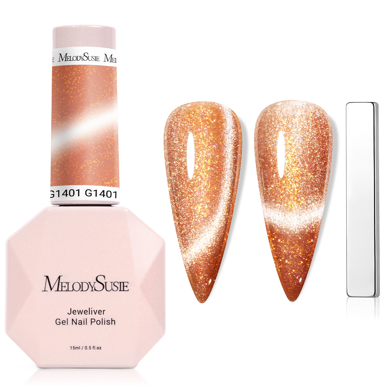 Jeweliver Cat Eye HEMA-Free & TPO-Free Gel Nail Polish 0.5 fl oz/15ml - Gold Pink 1401