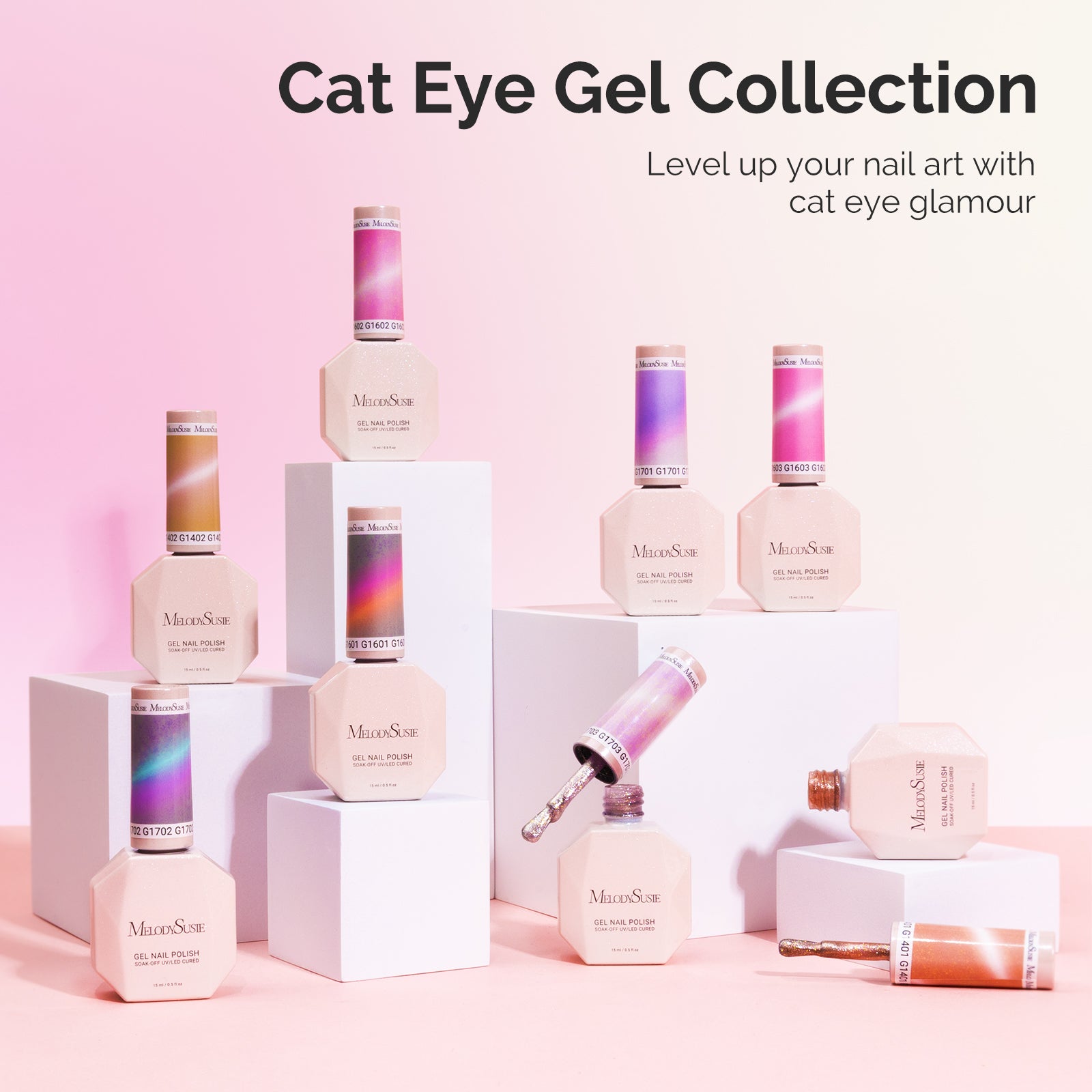Jeweliver Cat Eye HEMA-Free & TPO-Free Gel Nail Polish 0.5 fl oz/15ml - Gold Pink 1401 - 图片6