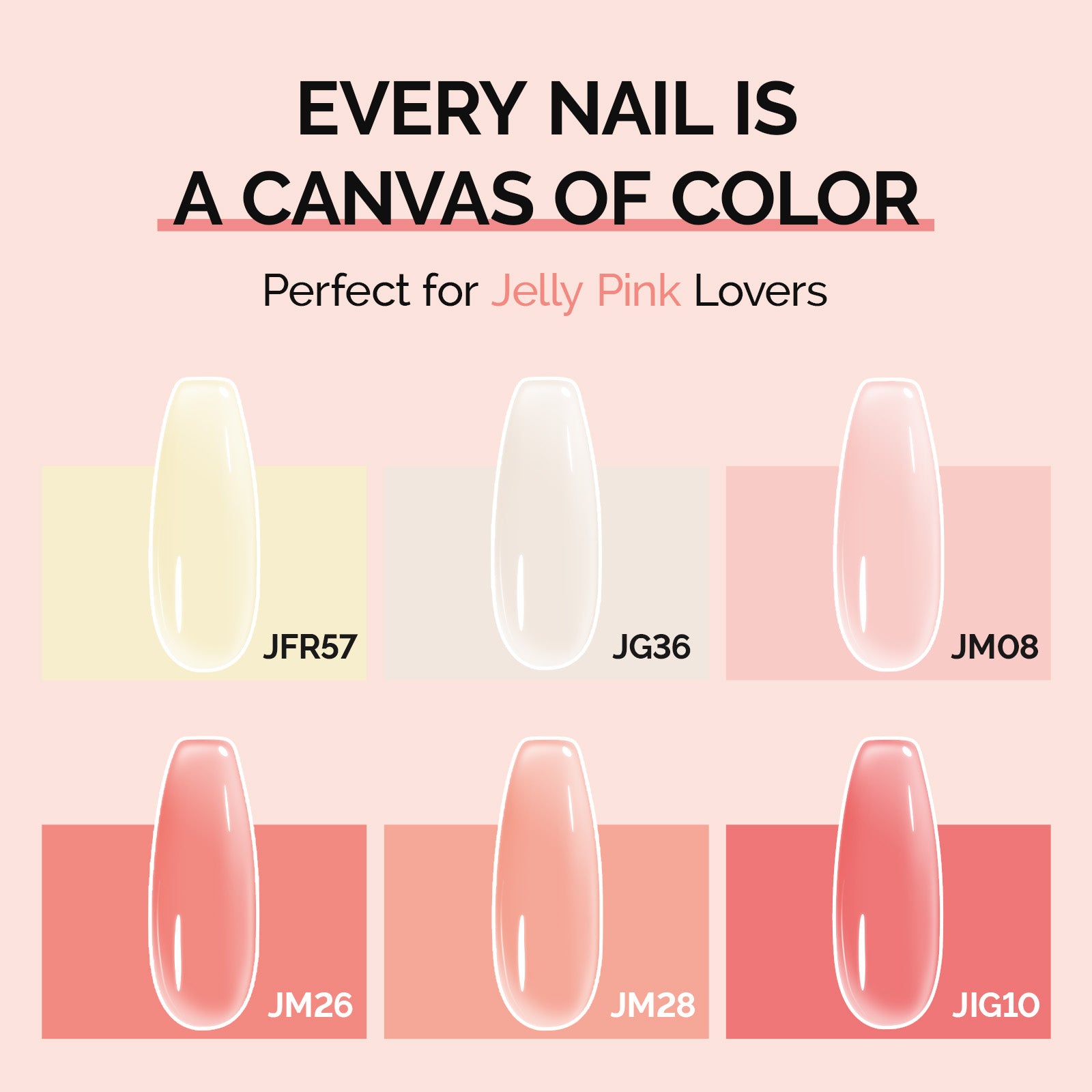 Jeweliver Jelly TPO-Free Gel Nail Polish Set 6 Colors 15ml - Jelly Pink - 图片3