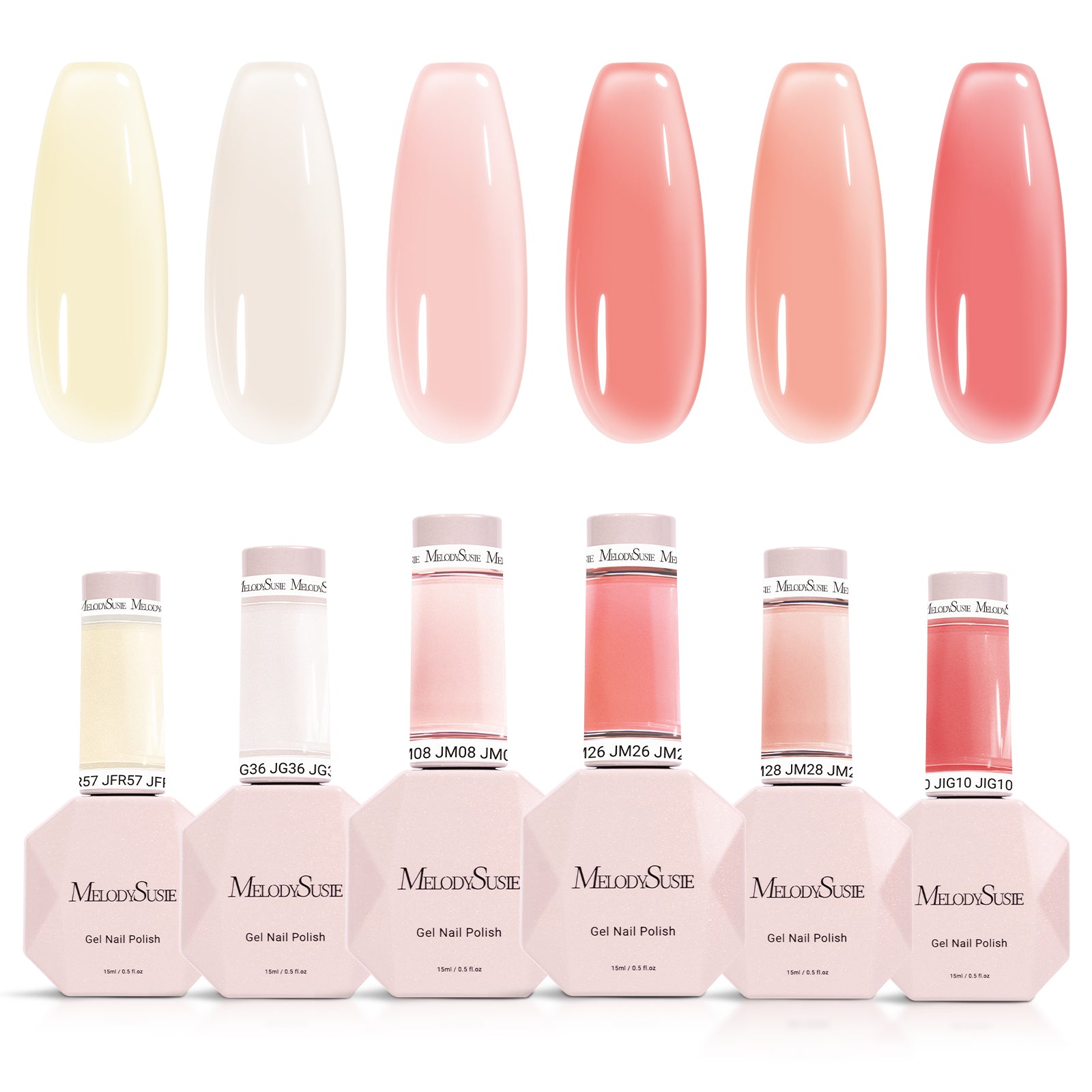 Jeweliver Jelly TPO-Free Gel Nail Polish Set 6 Colors 15ml - Jelly Pink