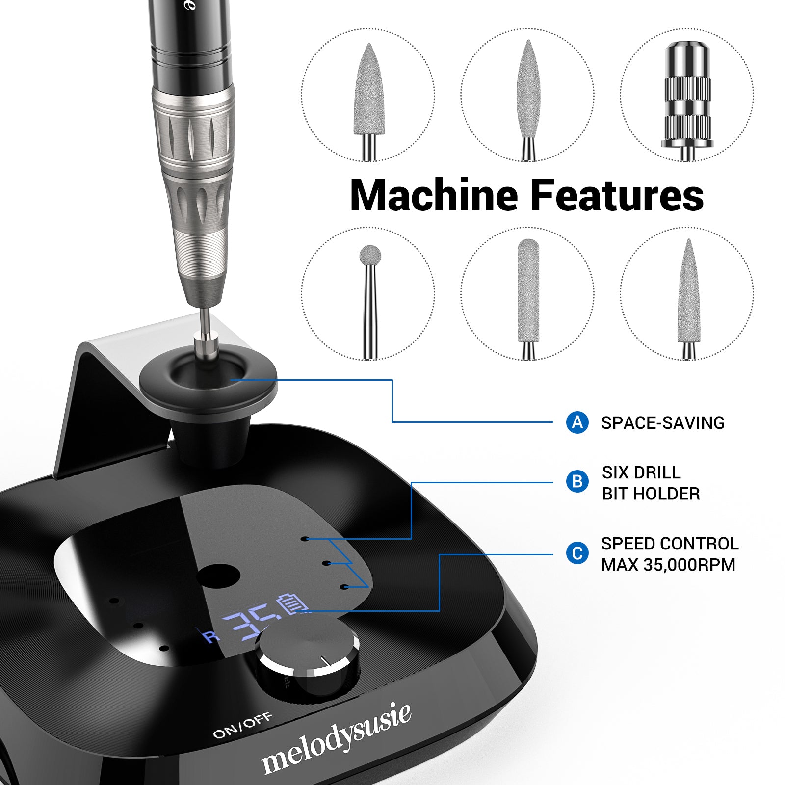 Kanon(MB420C) Desktop Multifunctional Rechargeable Nail Drill 35,000RPM - 图片4