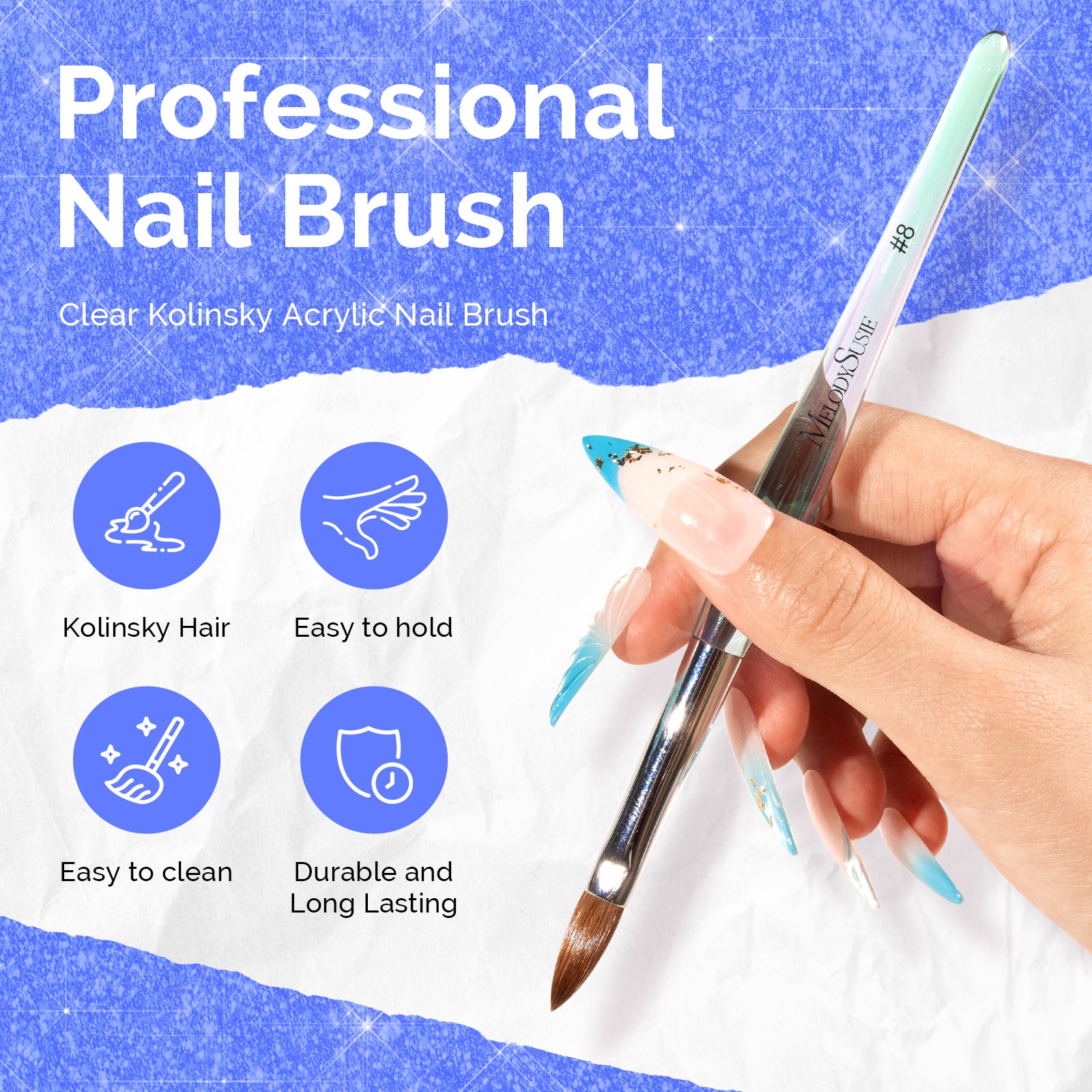 Kolinsky Acrylic Nail Brush Carving Blue #8 - 图片2