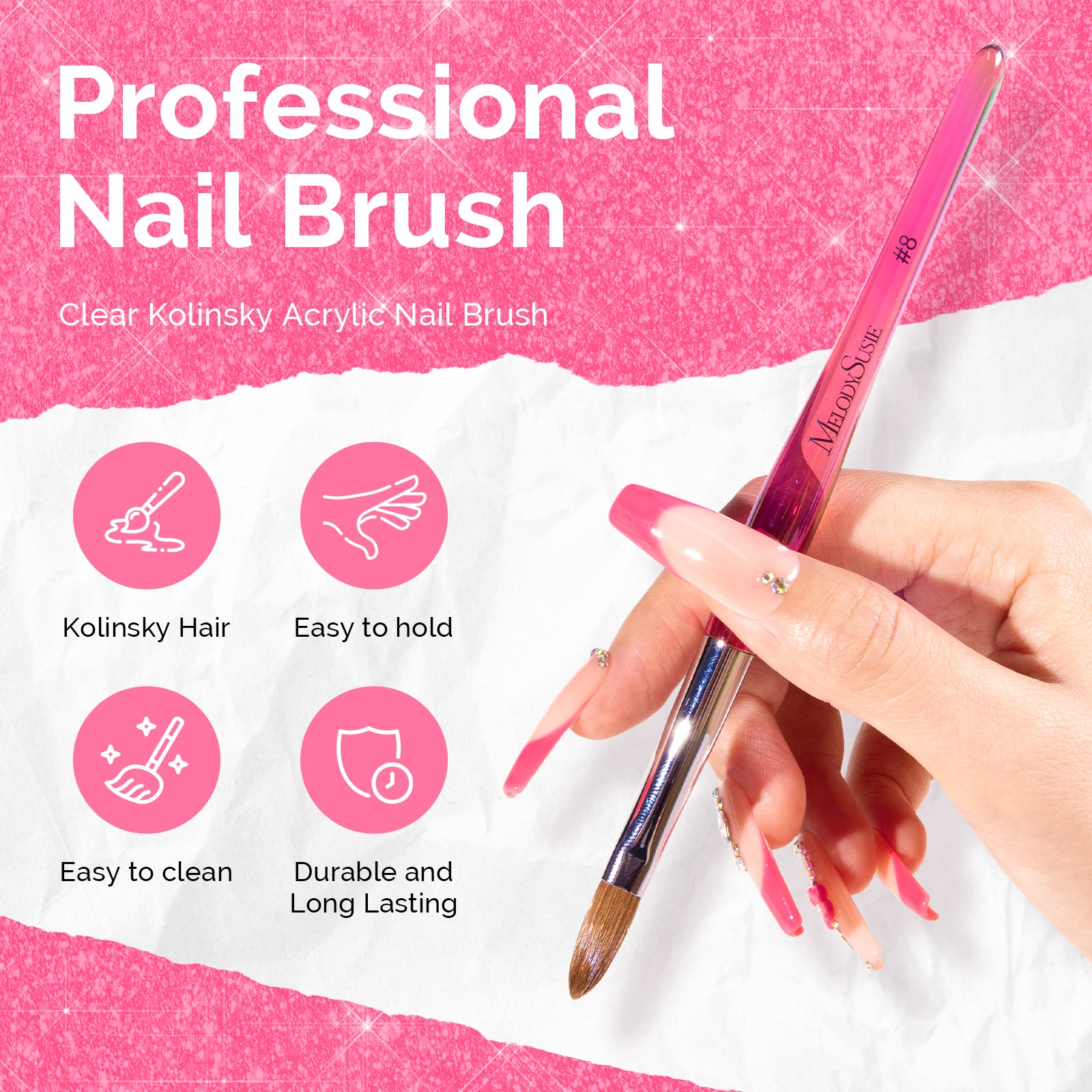 Kolinsky Acrylic Nail Brush Carving Pink #8 - 图片2