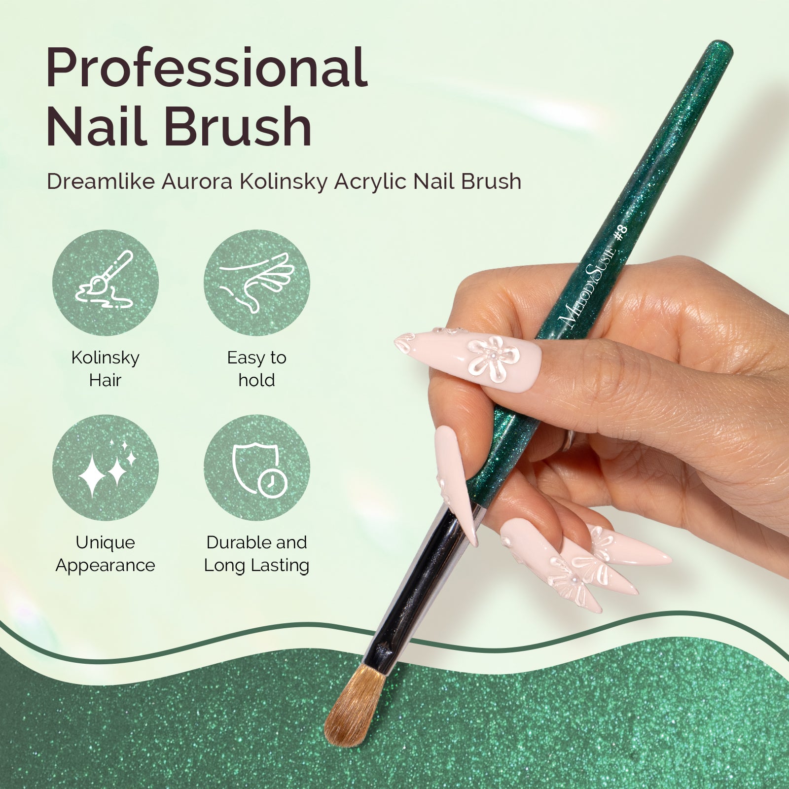 Kolinsky Acrylic Nail Brush - Green #8 - 图片2