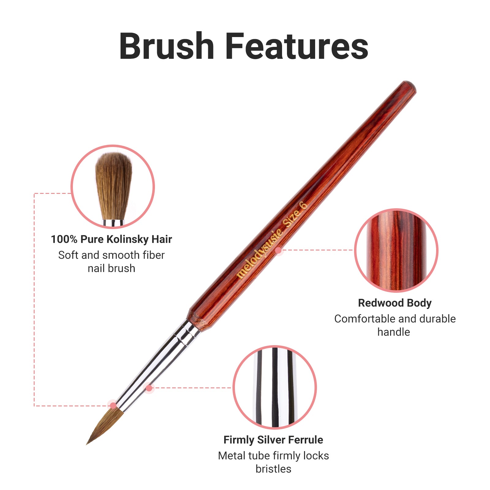 Kolinsky Acrylic Nail Brush - Rosewood Handle - 图片3